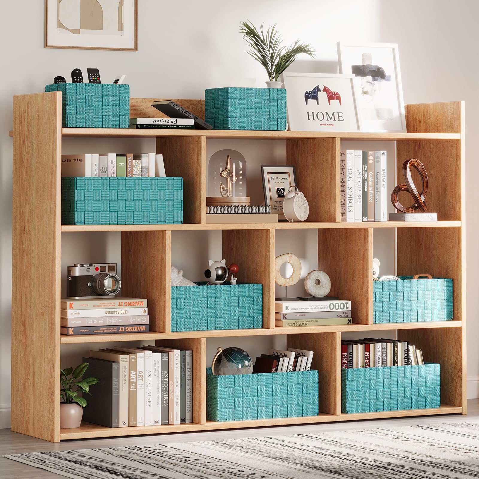 Woven Storage Baskets Set of 6 - Foldable Cube Bins for Closet, Shelves & Home Organization - Aqua Storage Containers | Perfect for Bedroom, Nursery & Laundry Room Organization