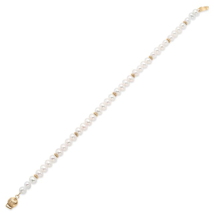 14K Yellow Gold Freshwater Pearl Rondelle Bracelet for Women - Elegant Pearl Jewelry Gift for Birthday, Anniversary & Special Occasions