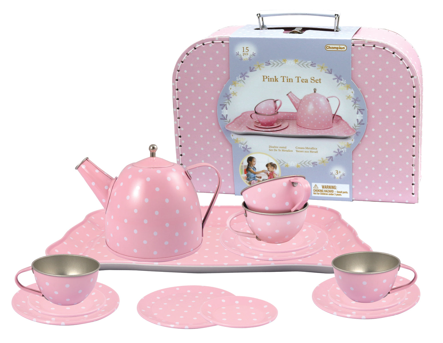 Champion Pink Vintage Tin Tea Set with Travel Suitcase - Perfect for Afternoon Tea, Picnics, and Travel Gifts