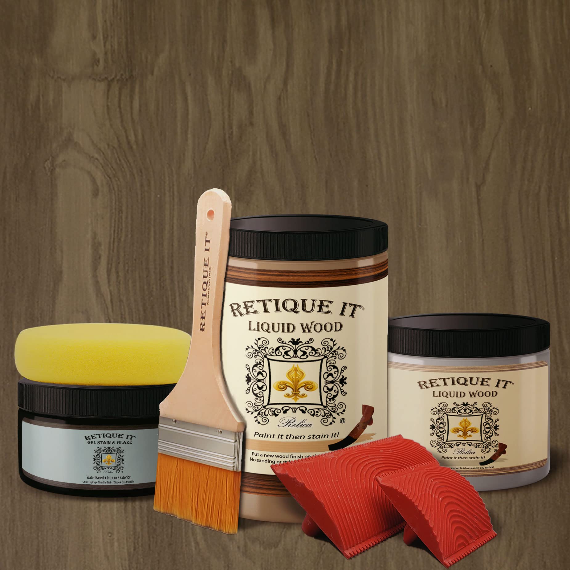 Retique It Gel Stain Liquid Wood Kit - Real Paintable Wood for Furniture, Cabinets & DIY Projects (2X Double 100 sq ft, Weathered Finish, Black Walnut) - Perfect for Restoring Wooden Tables, Chairs & Home Decor with Chalk Paint or Milk Paint