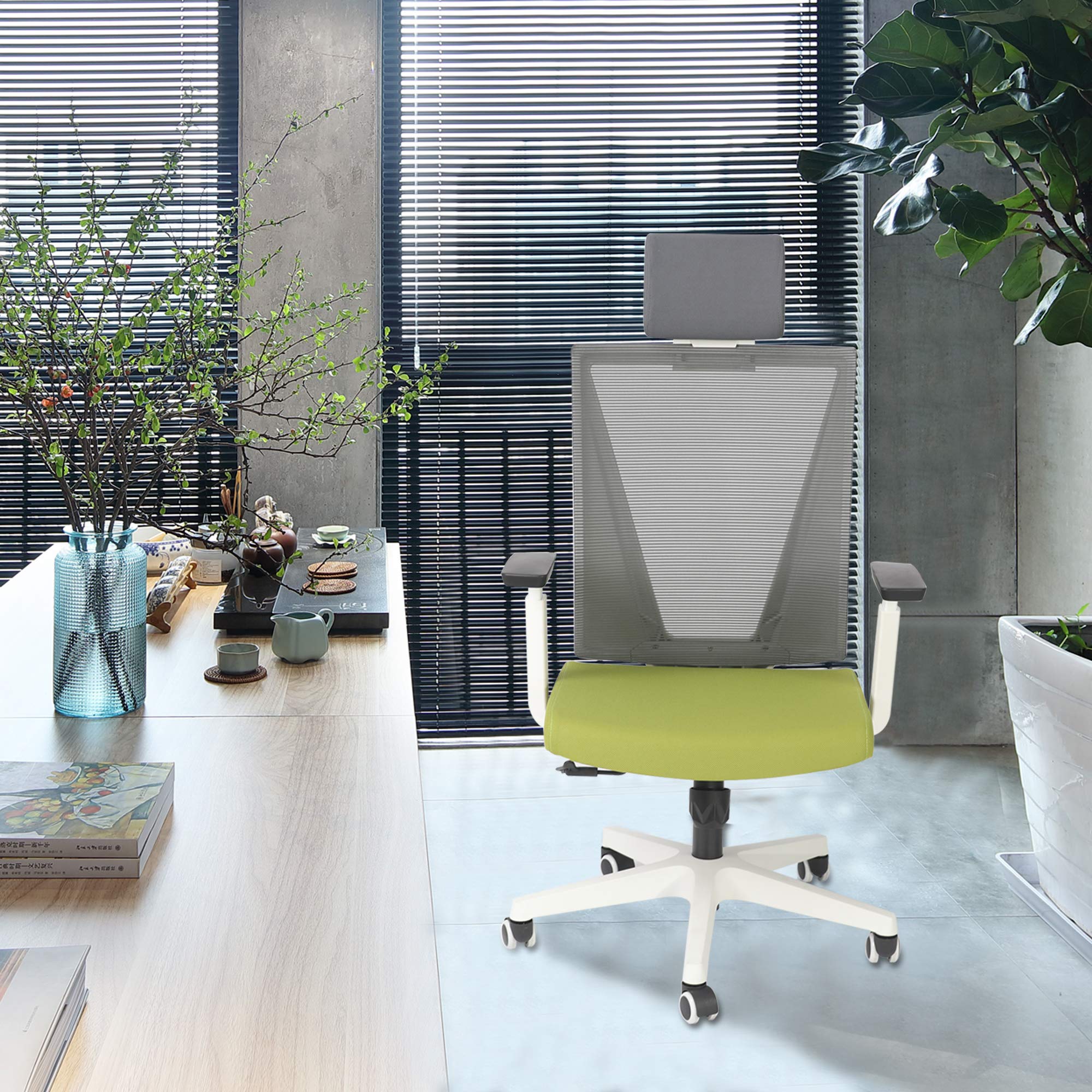 Ergonomic Mesh Office Chair with Lumbar Support - Adjustable Height Swivel Computer Desk Chair with Headrest & Armrest for Home Office, Conference, and Executive Workspaces - Comfortable High Back Task Chair for Long Hours of Work