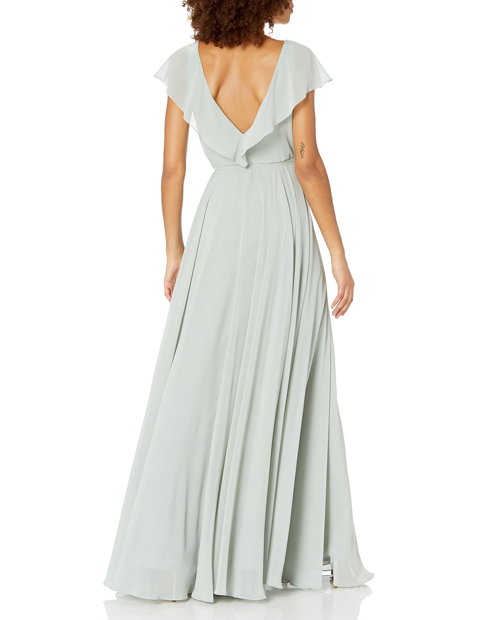 Jenny Yoo Women's Faye Flutter Sleeve V-Neck Long Chiffon Wrap Dress - Elegant Wedding Guest & Special Occasion Formal Gown
