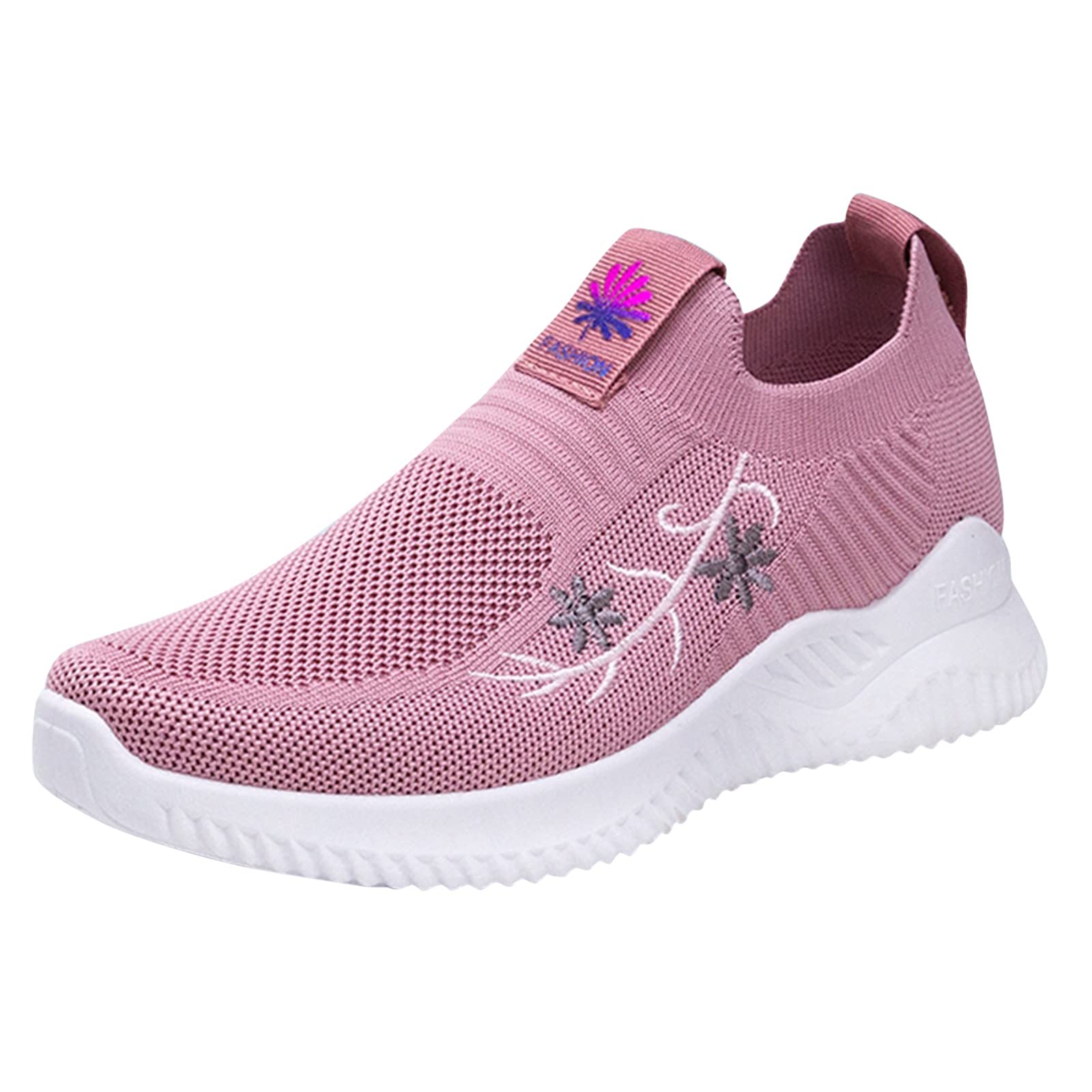 FAMOORE Women's Slip-On Loafers with Arch Support - Non-Slip Comfort Sneakers in White & Pink (Size 8) - Perfect for Work, Travel & Casual Wear