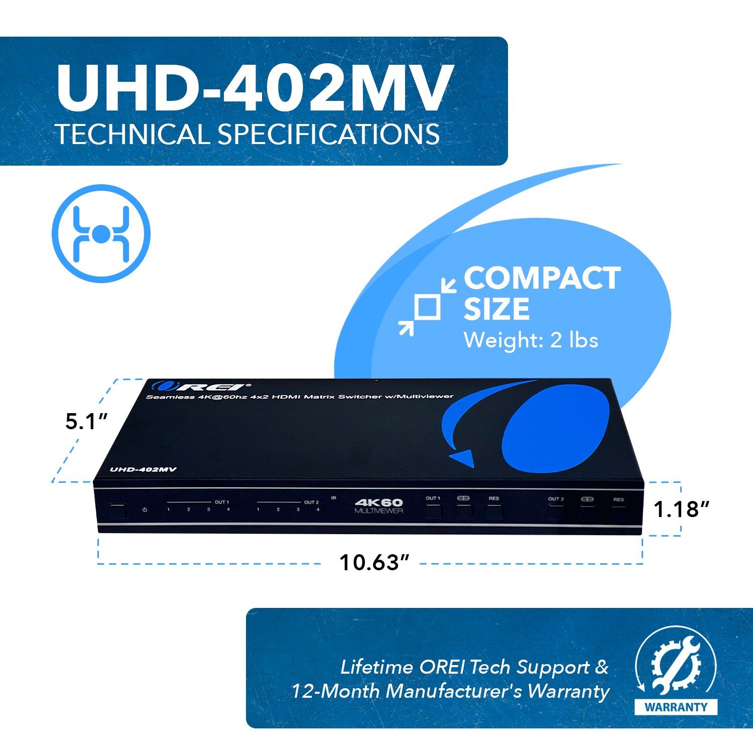 4K@60Hz 4x2 HDMI Matrix Switch with Seamless Switching, Audio Extraction & MultiView - UHD 402MV for Home Theater, Gaming & Conference Room Setup