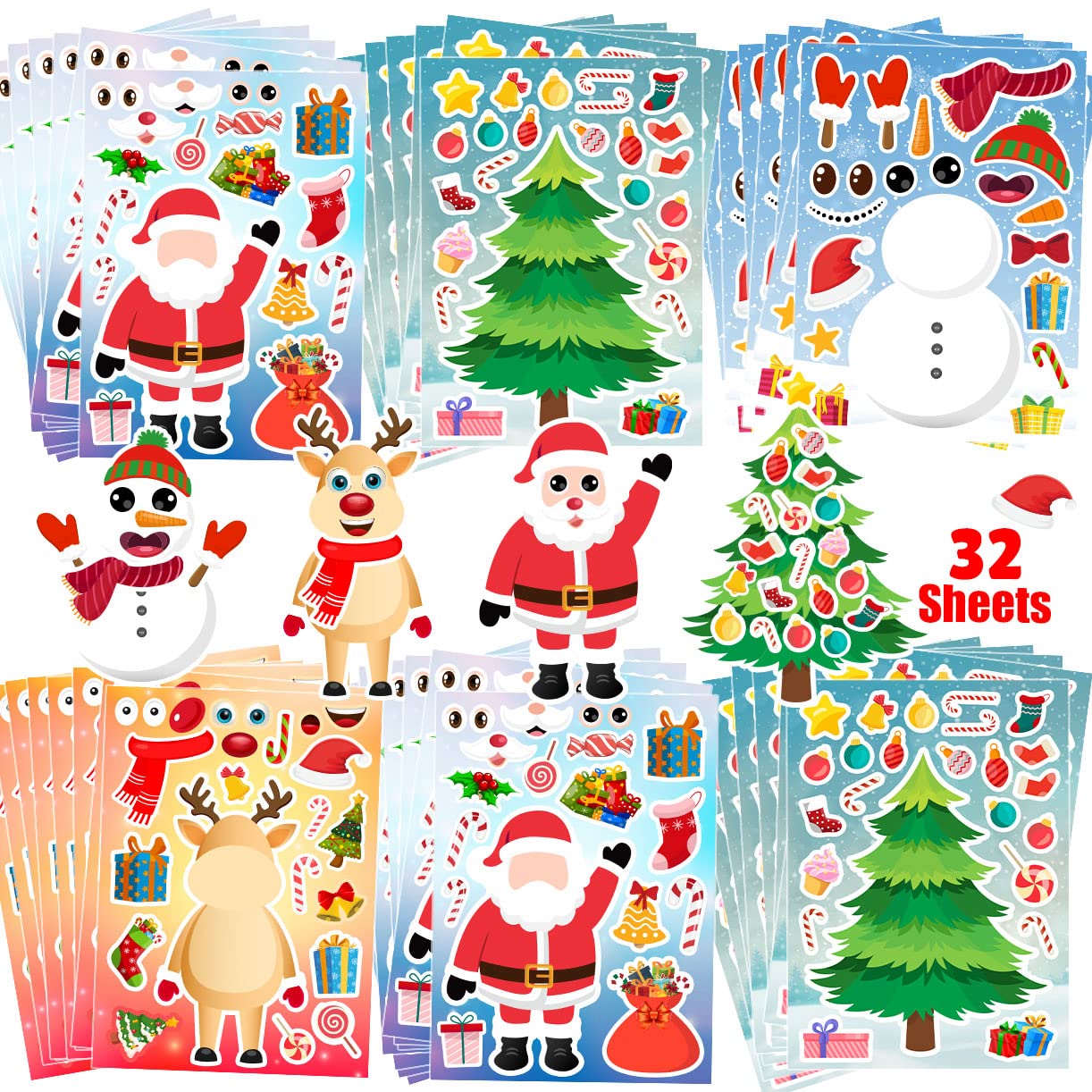 32 Sheets Christmas Stickers for Kids - DIY Holiday Sticker Craft Kit - Fun Christmas Party Favors & Classroom Activities - Perfect for Scrapbooking, Gift Wrapping & Holiday Decorations