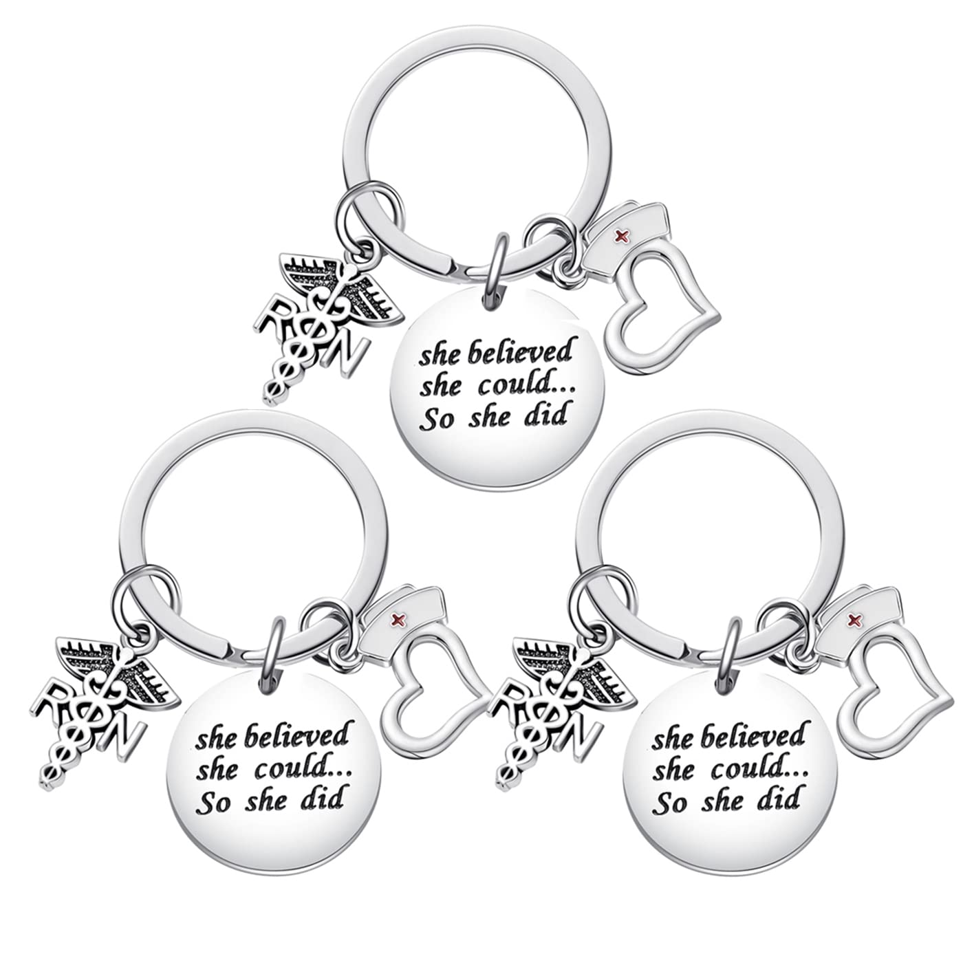 3PCs Nurse Keychains - Inspirational Nurse Gifts for Women & Graduates - Cute Keyrings for Nurses, Medical Students & Healthcare Workers - Perfect for Graduation, Appreciation & Daily Motivation
