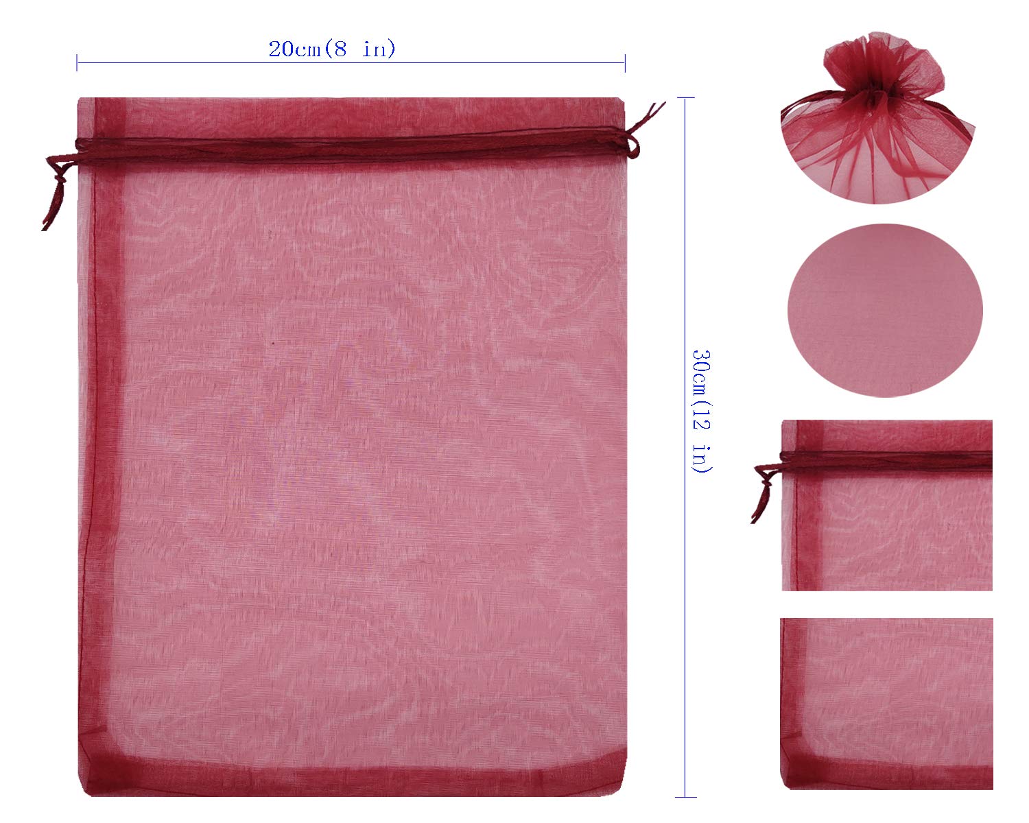 Ankirol 100pcs Sheer Organza Favor Bags 8x12 Inches - Large Wine Red Drawstring Gift Bags for Wedding Favors, Party Decorations & Jewelry Packaging