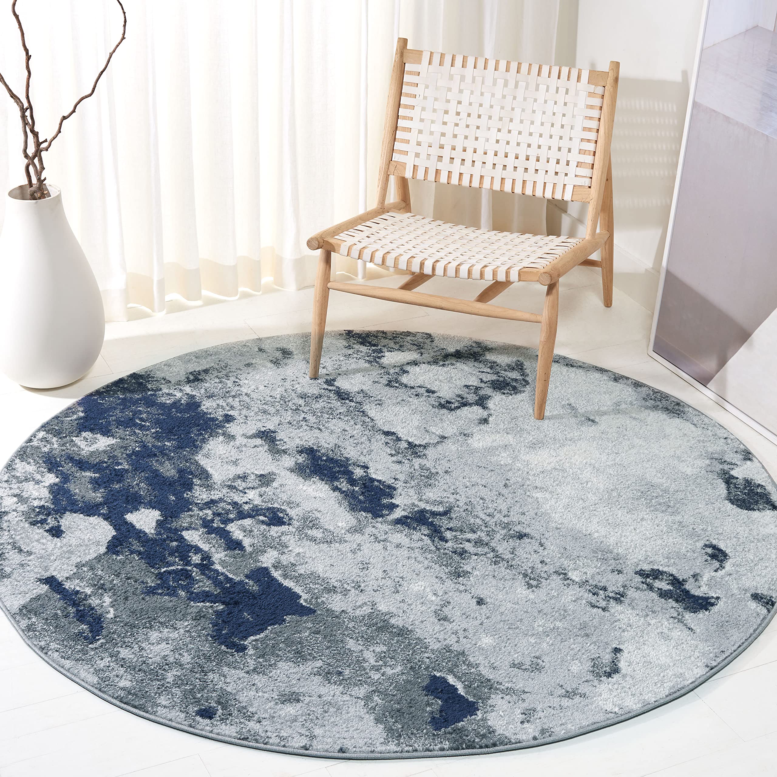 SAFAVIEH Adirondack Collection 10' Round Navy & Grey Modern Abstract Area Rug - Non-Shedding, Stain Resistant for Dining Room, Living Room, Bedroom, Entryway & Foyer Decor | Perfect for Home, Office & High Traffic Areas