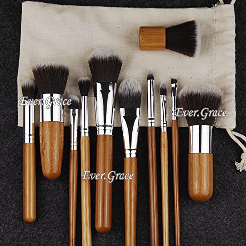 11-Piece Bamboo Makeup Brush Set - Foundation, Powder, Eyeshadow & Blending Brushes for Professional Makeup Application - Perfect for Daily Use, Travel & Makeup Artists