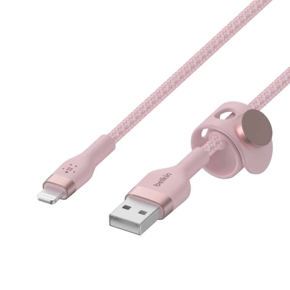 Belkin BoostCharge Pro Flex Braided USB-A to Lightning Cable (6.6FT/2M) - MFi Certified Fast Charging Cord for iPhone 14/13/12/11/Pro/Max/Mini/SE, iPad - Durable Pink Cable for Home, Office & Travel Charging