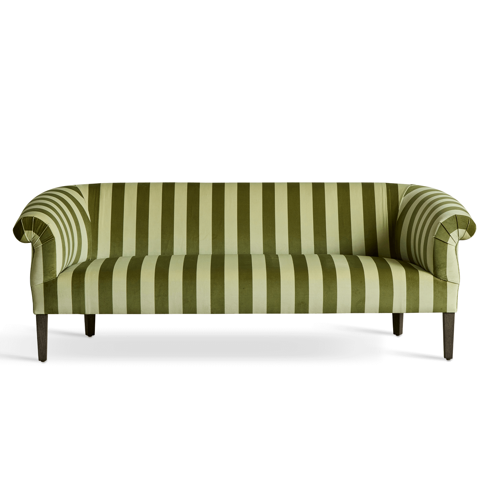 CAMELOT STRIPE Velvet Lowback Settee Sofa - Juniper Green Upholstered Loveseat for Living Room, Bedroom, or Office Decor