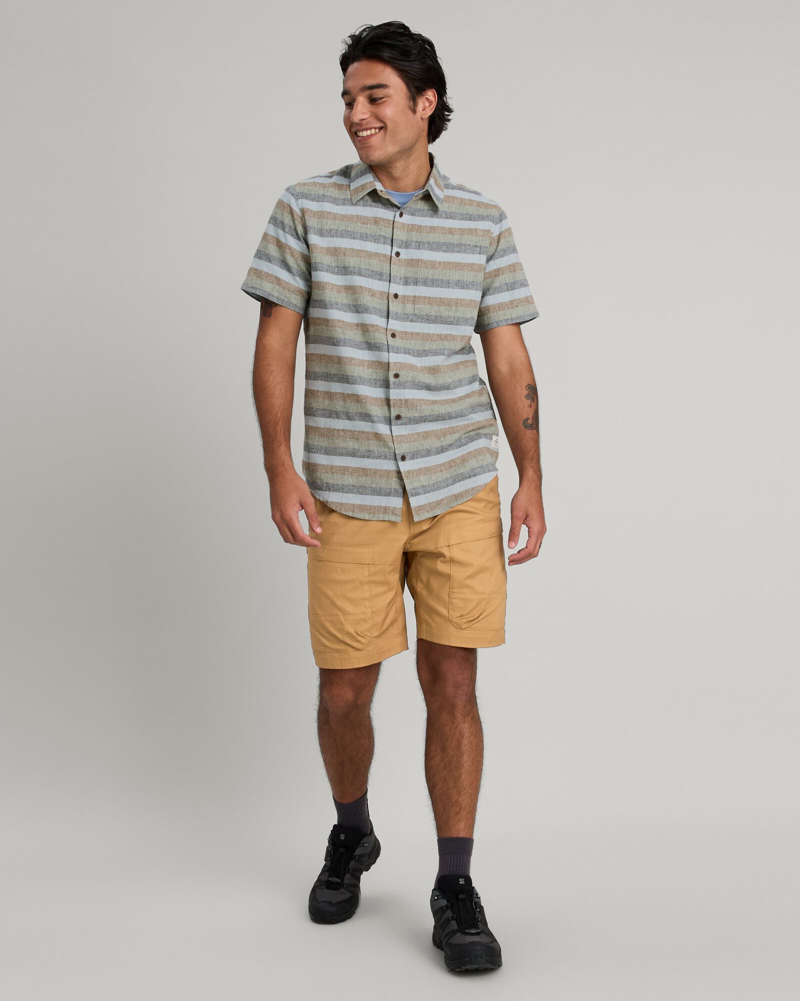 Men's Flaxton Short Sleeve Button Down Shirt - Ripple Night Stripe Casual Wear for Summer Outdoor Activities & Business Casual Office Attire