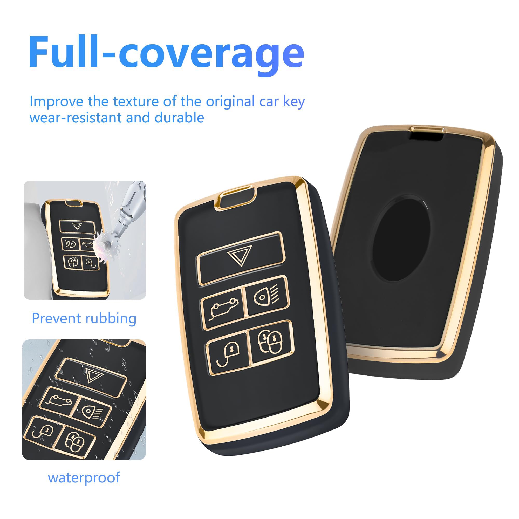 Premium Leather Key Fob Cover with Gold Keychain - Compatible with Land Rover Range Rover Vogue, Discovery & Sport | Durable Protection & Stylish Accessory for Car Keys | Perfect for Daily Use, Travel & Gift Giving