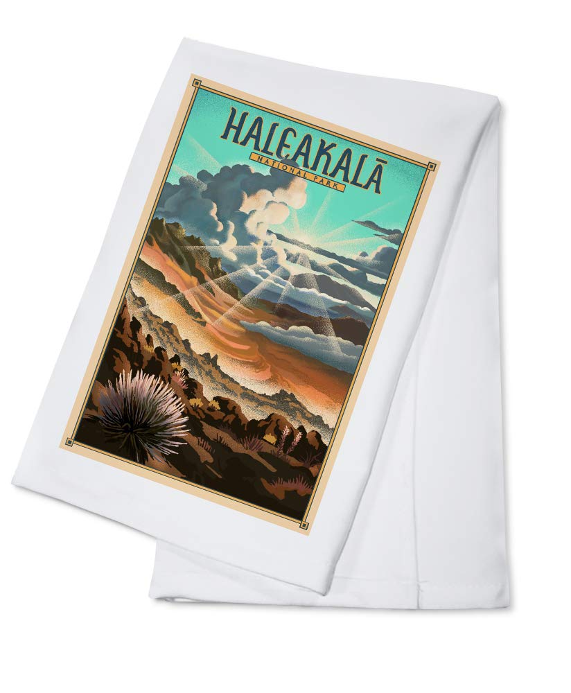 Haleakalā National Park Lithograph - 100% Cotton Tea Towel | Decorative Hand Towel & Kitchen Towel for Home | Perfect for Camping, Travel Gifts & National Park Enthusiasts