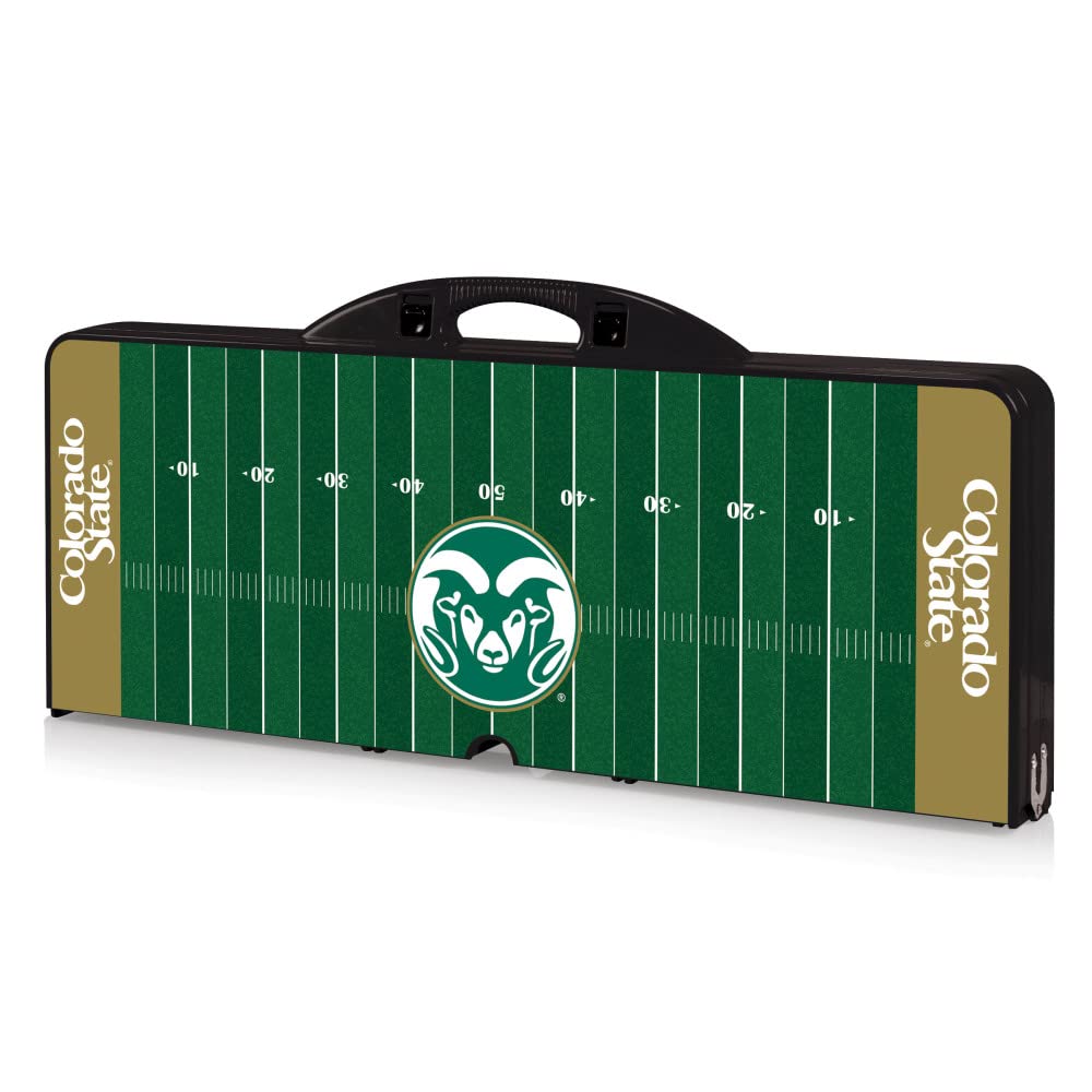 **PICNIC TIME NCAA Colorado State Rams Football Field Folding Picnic Table - Portable Camping & Outdoor Table with Umbrella Hole - Perfect for Tailgating, BBQs, and Beach Trips (Black)**