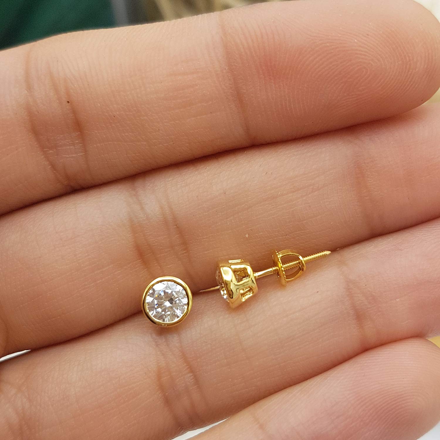 Dazzlingrock Collection 14K Solid Yellow Gold Round Cubic Zirconia Solitaire Stud Earrings for Women | Perfect for Weddings, Parties & Everyday Elegance