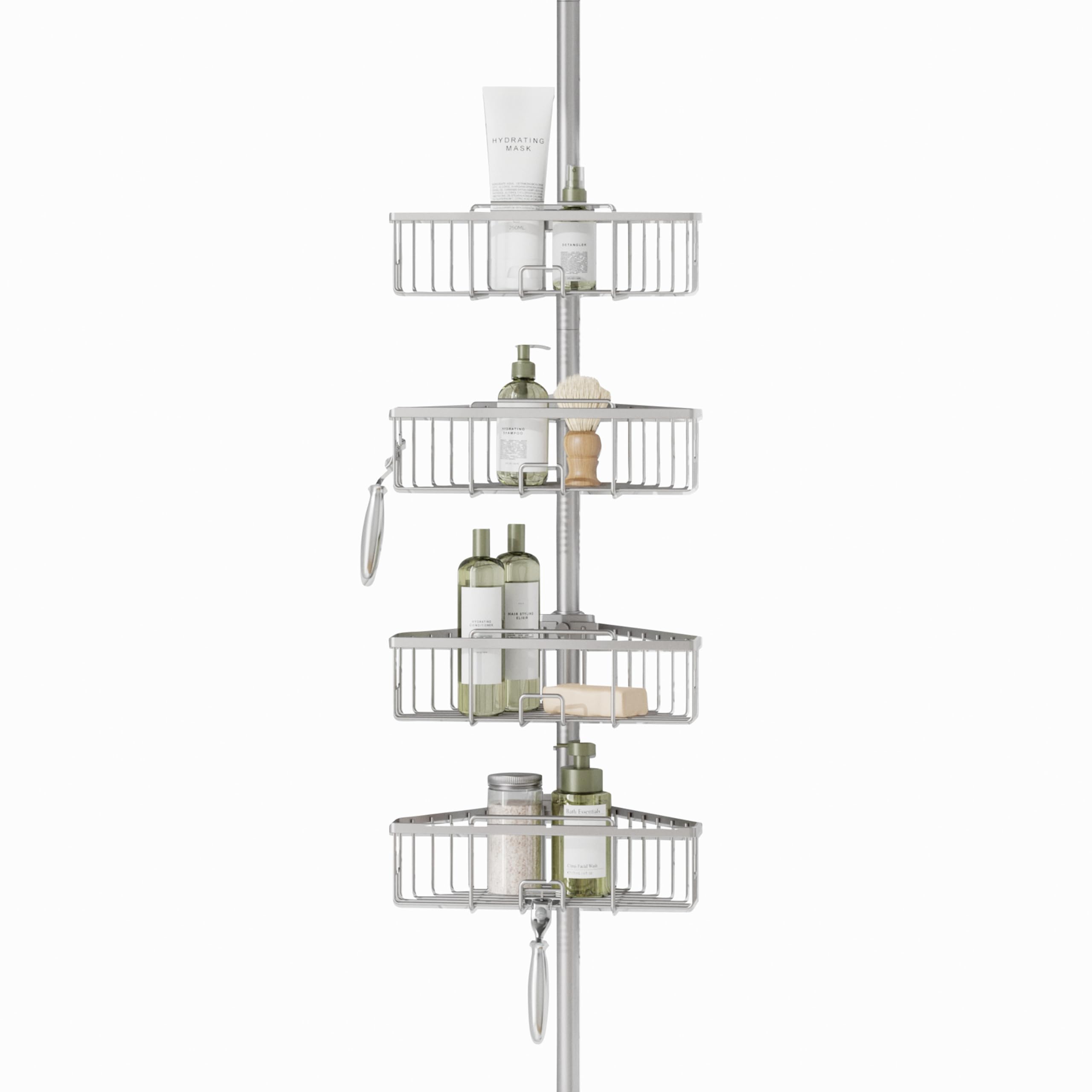 Zenna Home Adjustable Tension Pole Shower Caddy - 4-Tier Corner Storage System for Bathroom Organization (60-108 Inch, Satin Nickel) | Space-Saving Shower Shelf for Small Bathrooms & Apartment Living