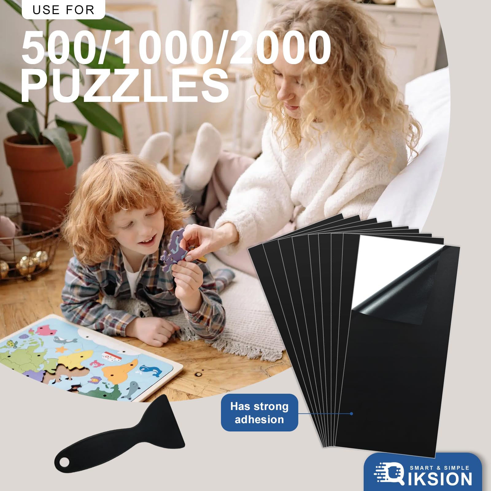 24-Pack Black Puzzle Saver Glue Sheets - Peel & Stick Adhesive for 1000/2000/500-Piece Jigsaw Puzzles - No Mess Puzzle Preserver & Frame Kit - Perfect for Displaying Finished Puzzles at Home or Office