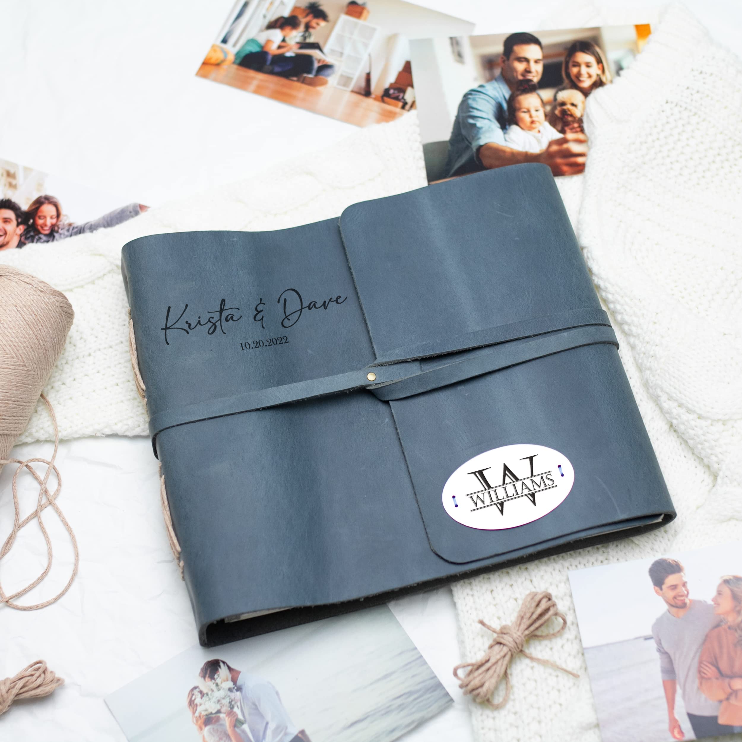Custom Engraved Leather Photo Album with Metal Plate - Personalized Wedding Guest Book with Names & Date - Rustic Scrapbook for Bridal Shower, Engagement, Anniversary Gifts | Perfect for Couples, Memory Keeping & Special Occasions