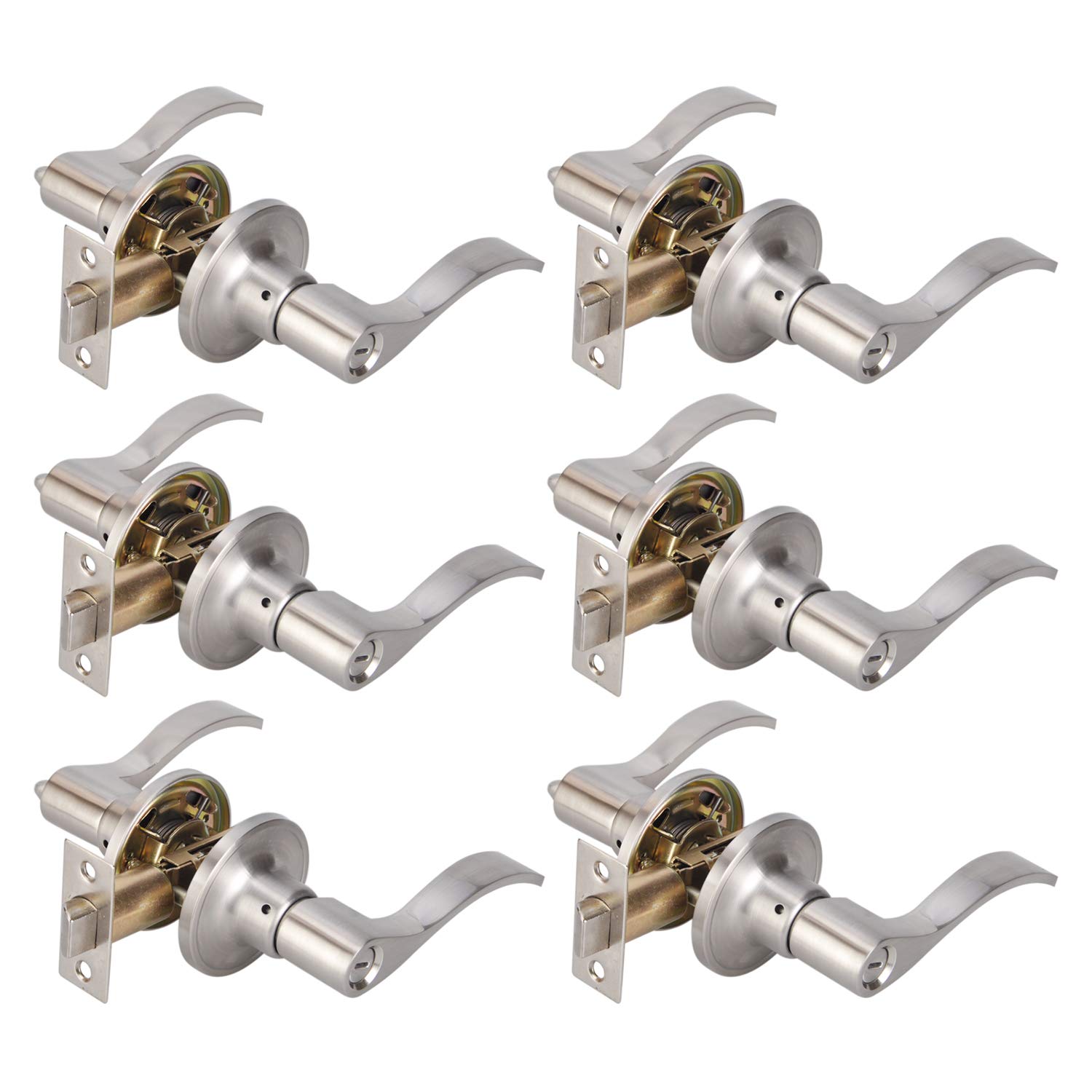TMC Heavy Duty Privacy Door Lever - Brushed Nickel Finish for Bathroom, Bedroom & Interior Doors | Secure & Durable Lock Handle TL001-SN-BK-6P | Perfect for Home, Office & Commercial Spaces
