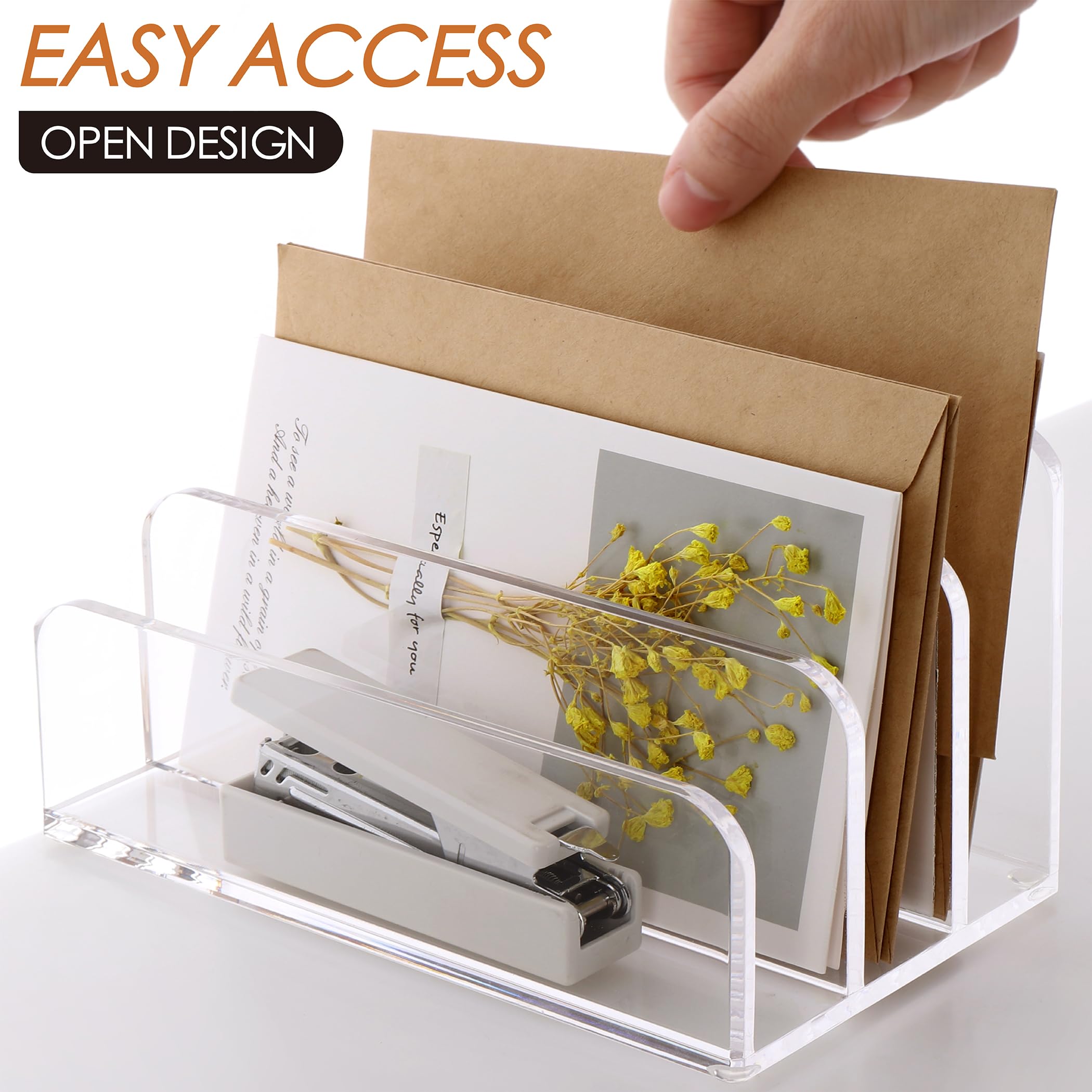 SANRUI 3-Tier Acrylic Mail Organizer - Vertical Letter Holder & File Sorter for Desk - Clear Office Document Organizer - Perfect for Home Office, Mailroom Organization and Paperwork Management