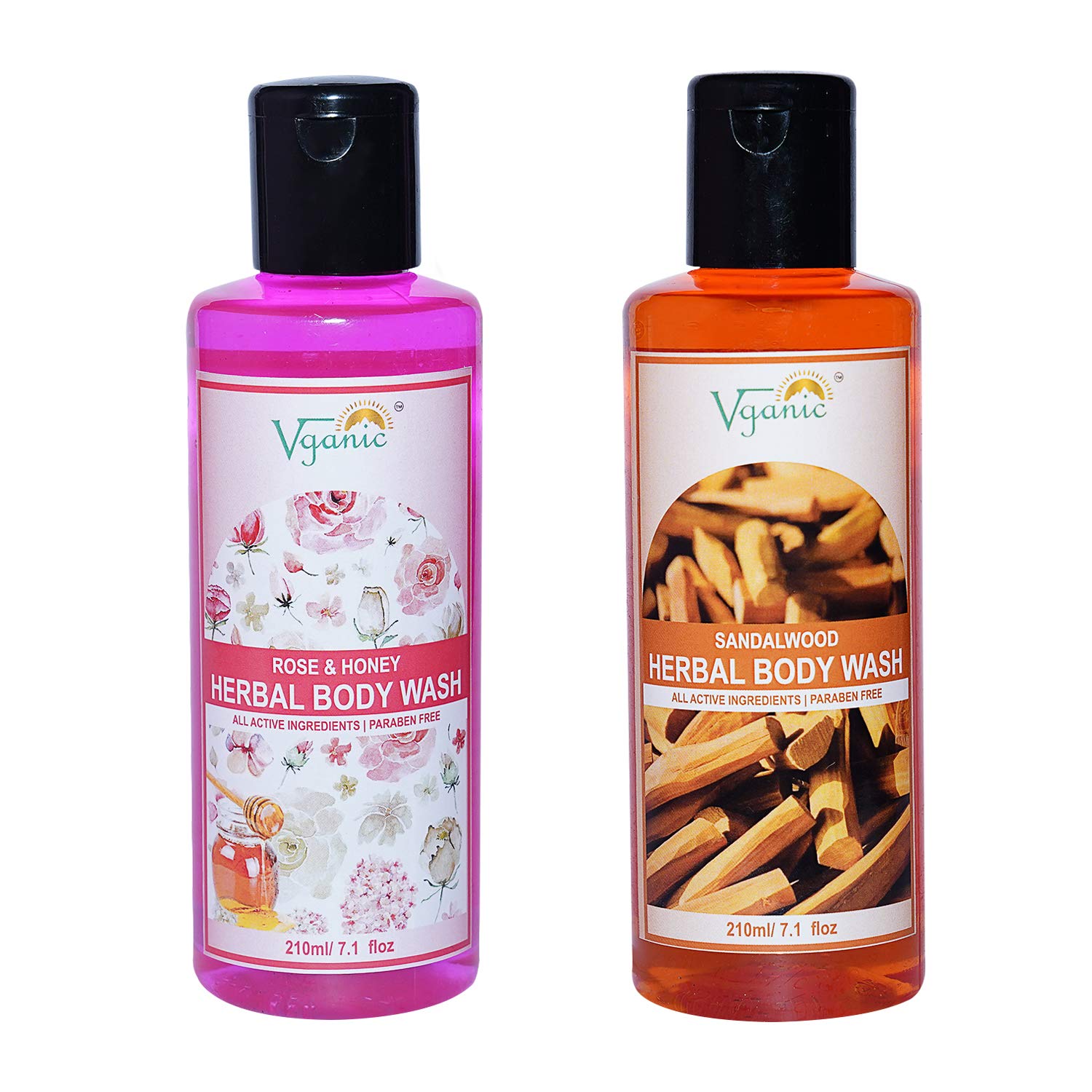 Organic Vegan Body Wash Shower Gel - 100% Natural Rose & Sandalwood Essential Oil Extracts (7.4oz/210ml) for Sensitive Skin - Hydrating & Soothing Daily Bath & Spa Luxury