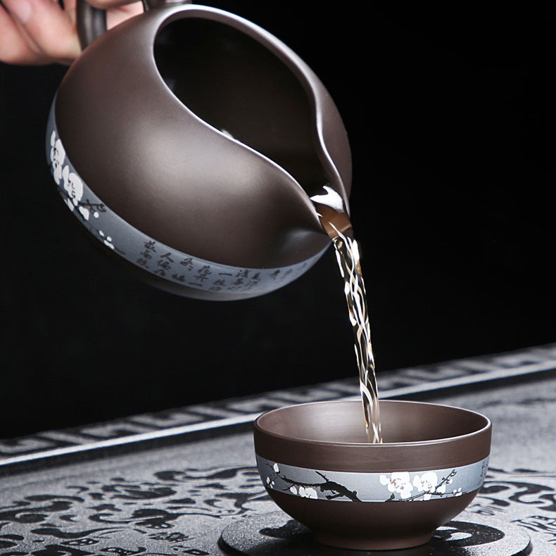 Premium Yixing Purple Clay Tea Set with Winter Plum Design - Authentic Chinese Teapot for Gongfu Tea Ceremony, Perfect for Home, Office & Gift Giving