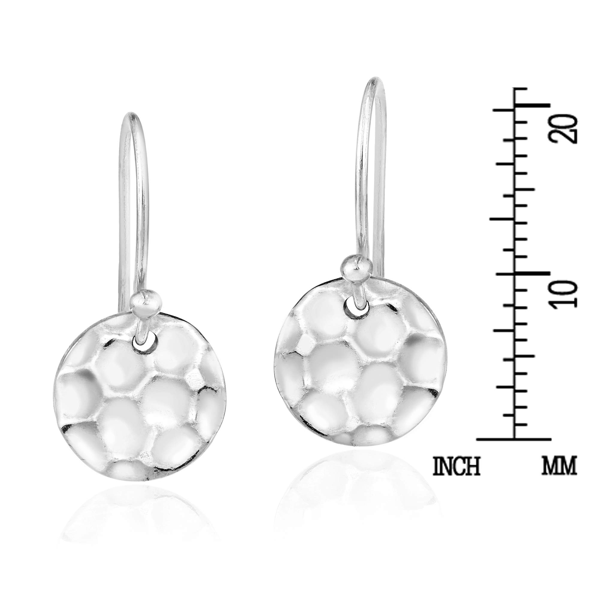 Handcrafted 10mm Round Disc .925 Sterling Silver Dangle Earrings for Women - Elegant Textured & Hammered Design - Perfect for Parties, Weddings & Everyday Wear