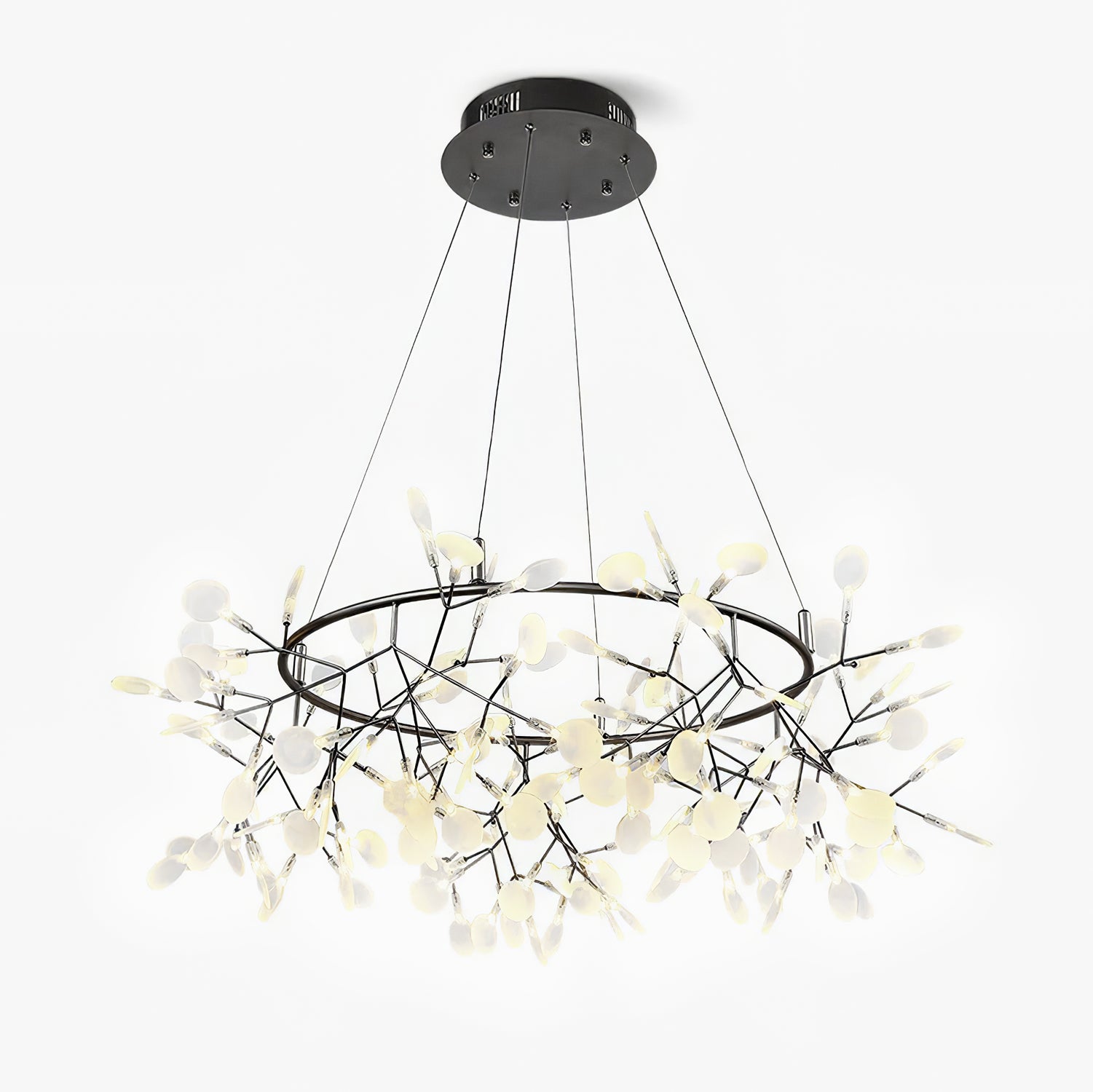 Black Big O Firefly LED Chandelier - Modern Crystal Ceiling Light Fixture for Dining Room, Living Room & Bedroom | Elegant Home Decor Lighting for Weddings & Parties