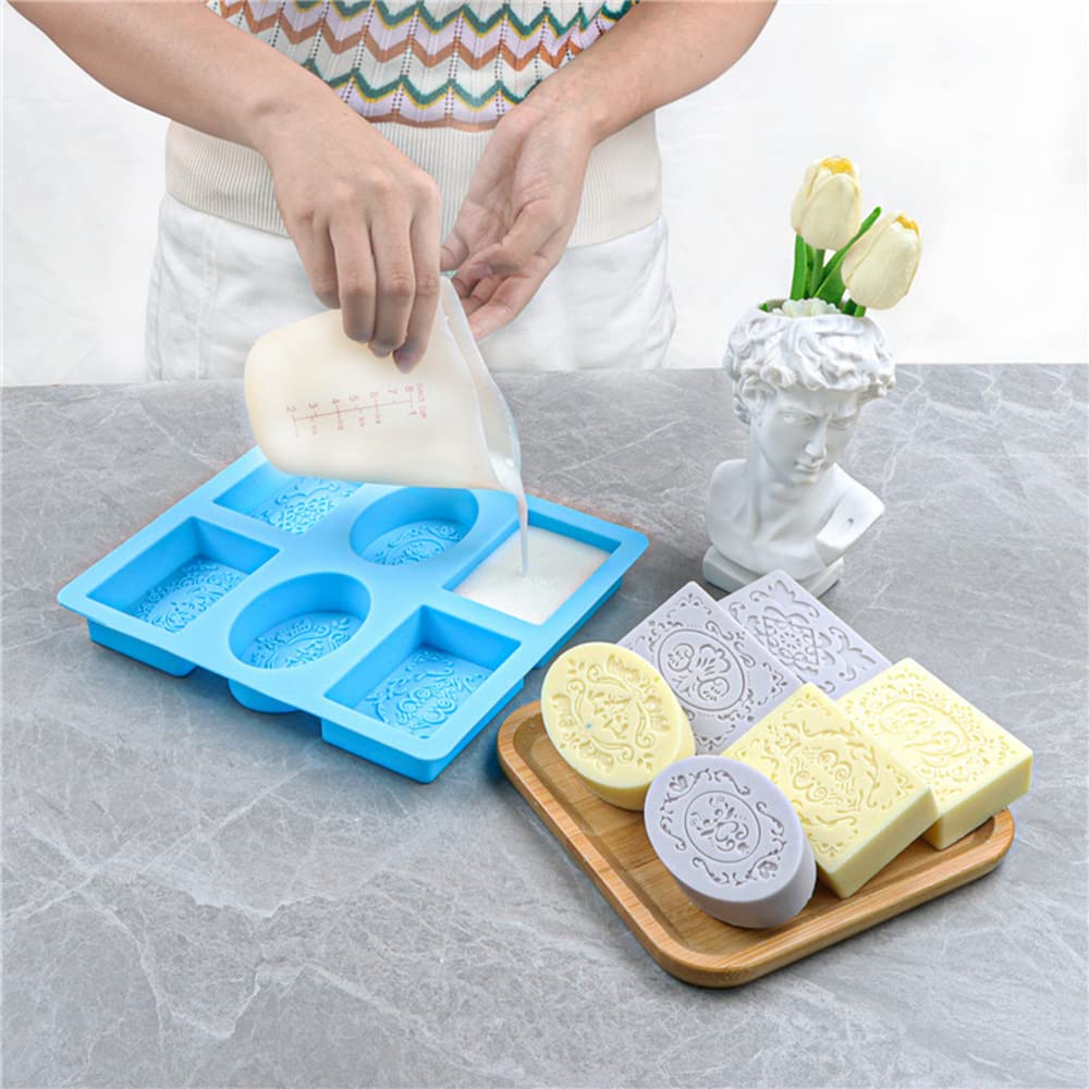 2-Pack Silicone Soap Molds for Handmade Soap Making - Rectangle, Oval & Flower Shapes - Reusable Baking & Bath Molds for DIY Crafts, Gifts & Home Spa Relaxation