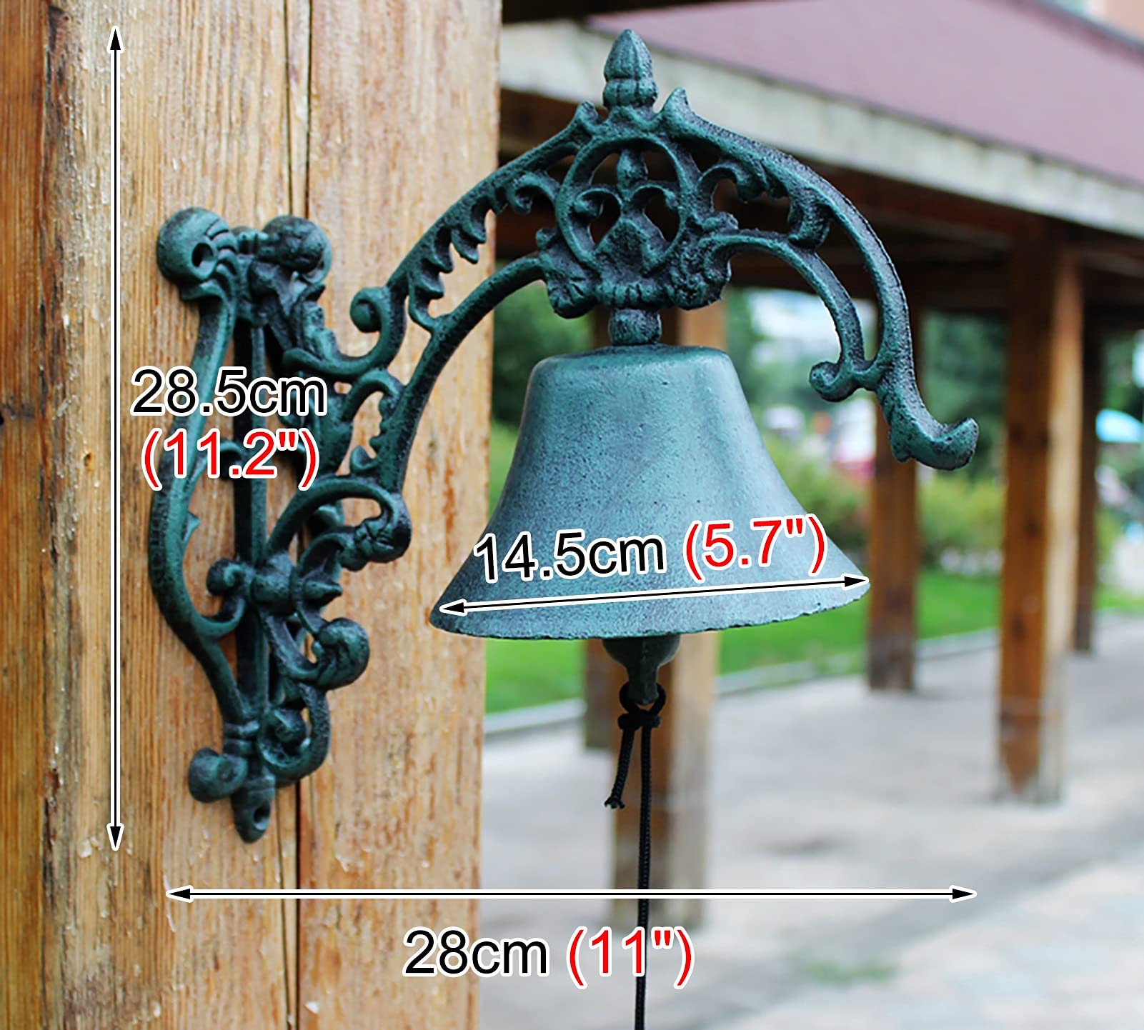**Heavy Duty Cast Iron Wall Mounted Dinner Bell - Classic Garden, Patio, Villa & Cafe Decor - Indoor/Outdoor Use with 3 Screws - Perfect for Farmhouse, Restaurants & Outdoor Gatherings**