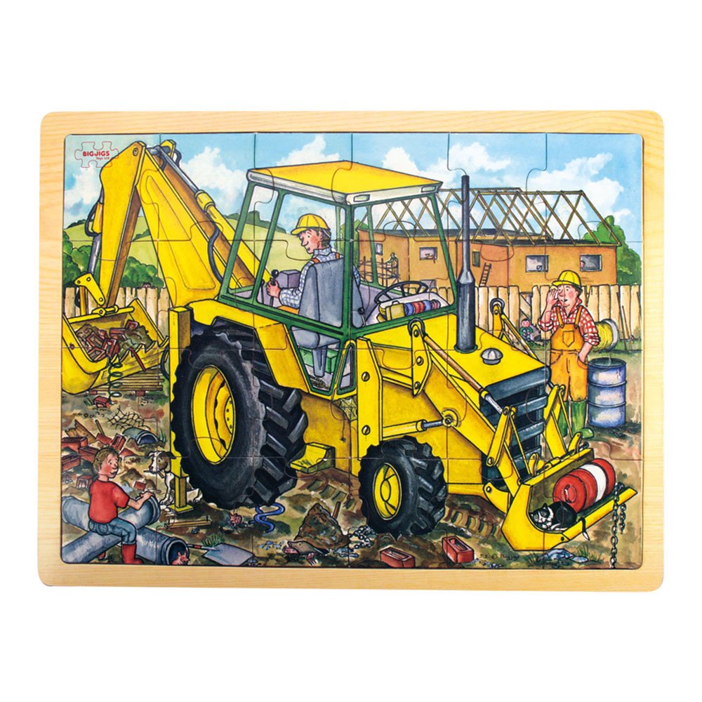 Bigjigs Toys Wooden Tray Puzzle - Excavator & Construction Vehicles, Educational Toddler Learning Toy for Kids Ages 2-4 | Perfect for Preschool Playtime & Early Childhood Development