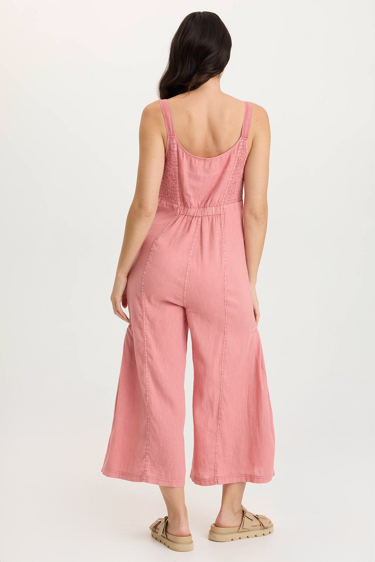 Leoda Women's Linen Snap Up Jumpsuit - Comfortable Summer Romper with Pockets | Perfect for Beach Vacation, Casual Outings & Boho Style Fashion