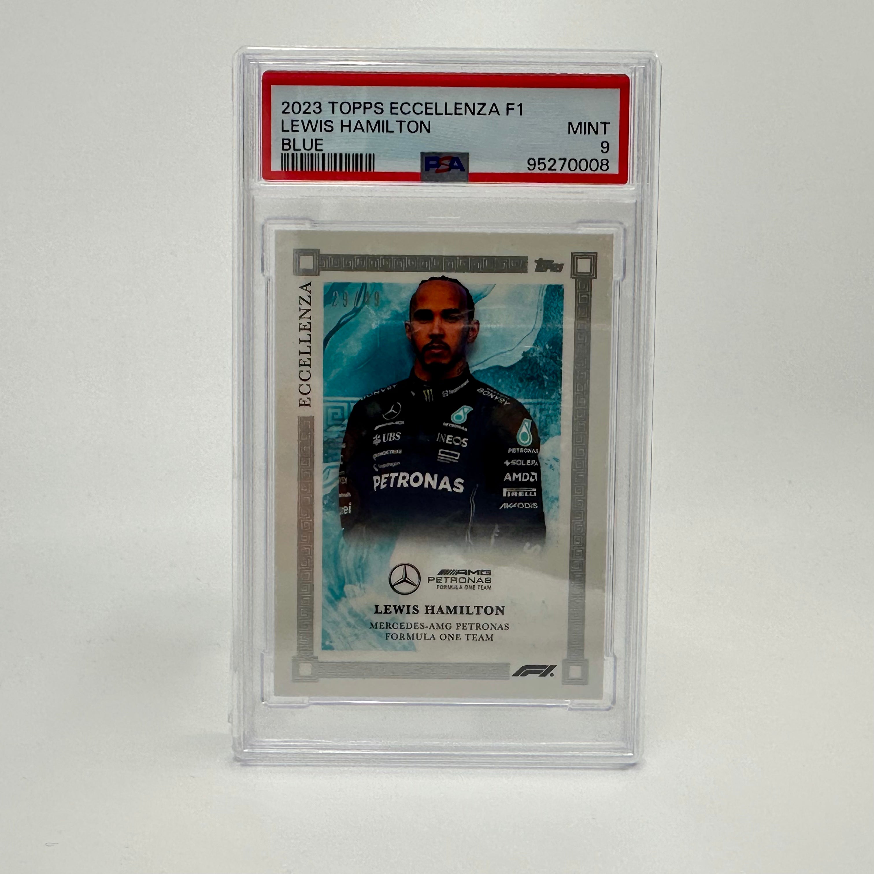 2023 Eccellenza Lewis Hamilton Blue PSA 9 29/49 Trading Card - Perfect for F1 Collectors, Sports Memorabilia Displays & Investment Portfolios