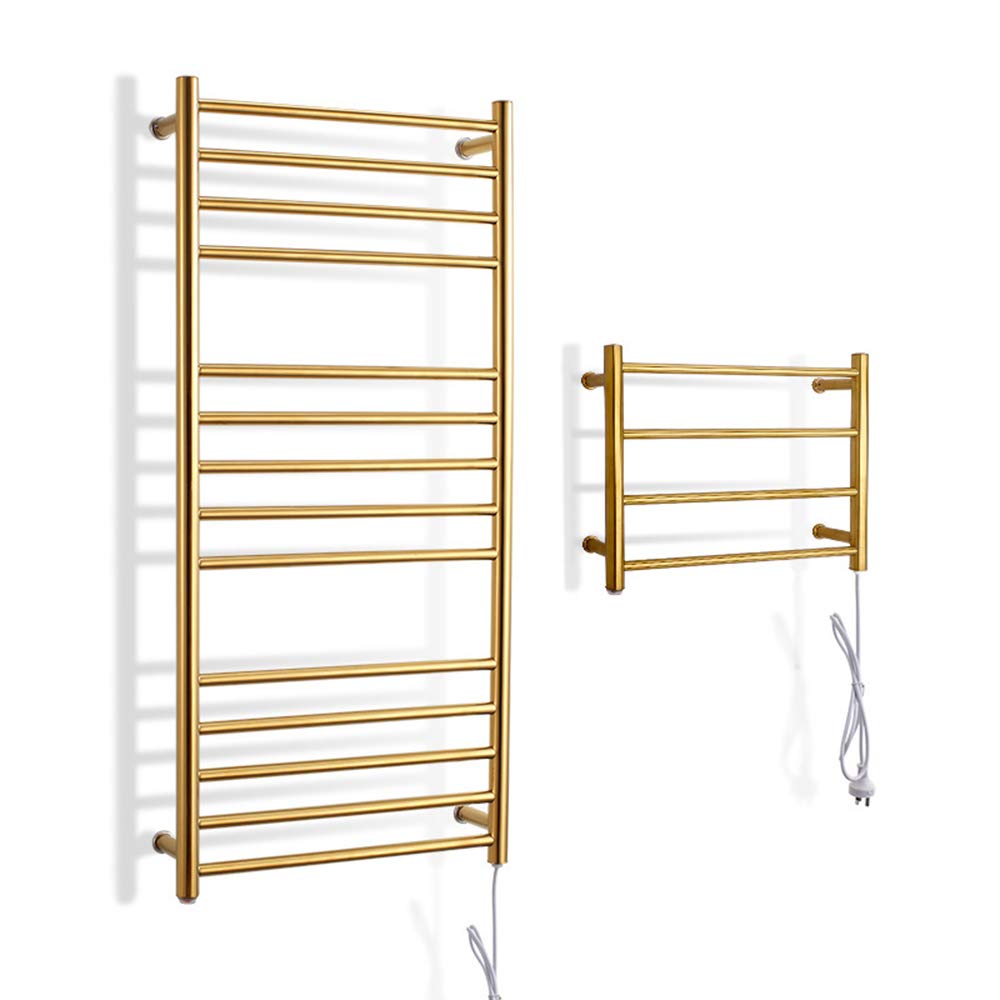 Premium 304 Stainless Steel Electric Heated Towel Rail - Gold Polished Wall Mounted Towel Warmer with Built-in Thermostat (43.3