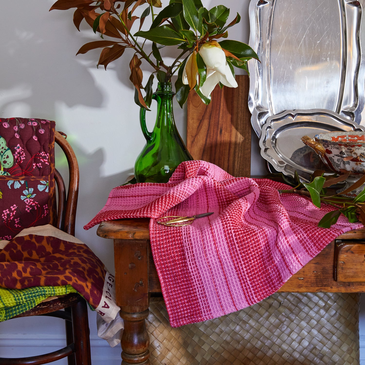 Brigitte Tea Towel - Premium Cotton Kitchen Towel in Cosmo Pink | Absorbent & Durable for Cooking, Baking & Dish Drying