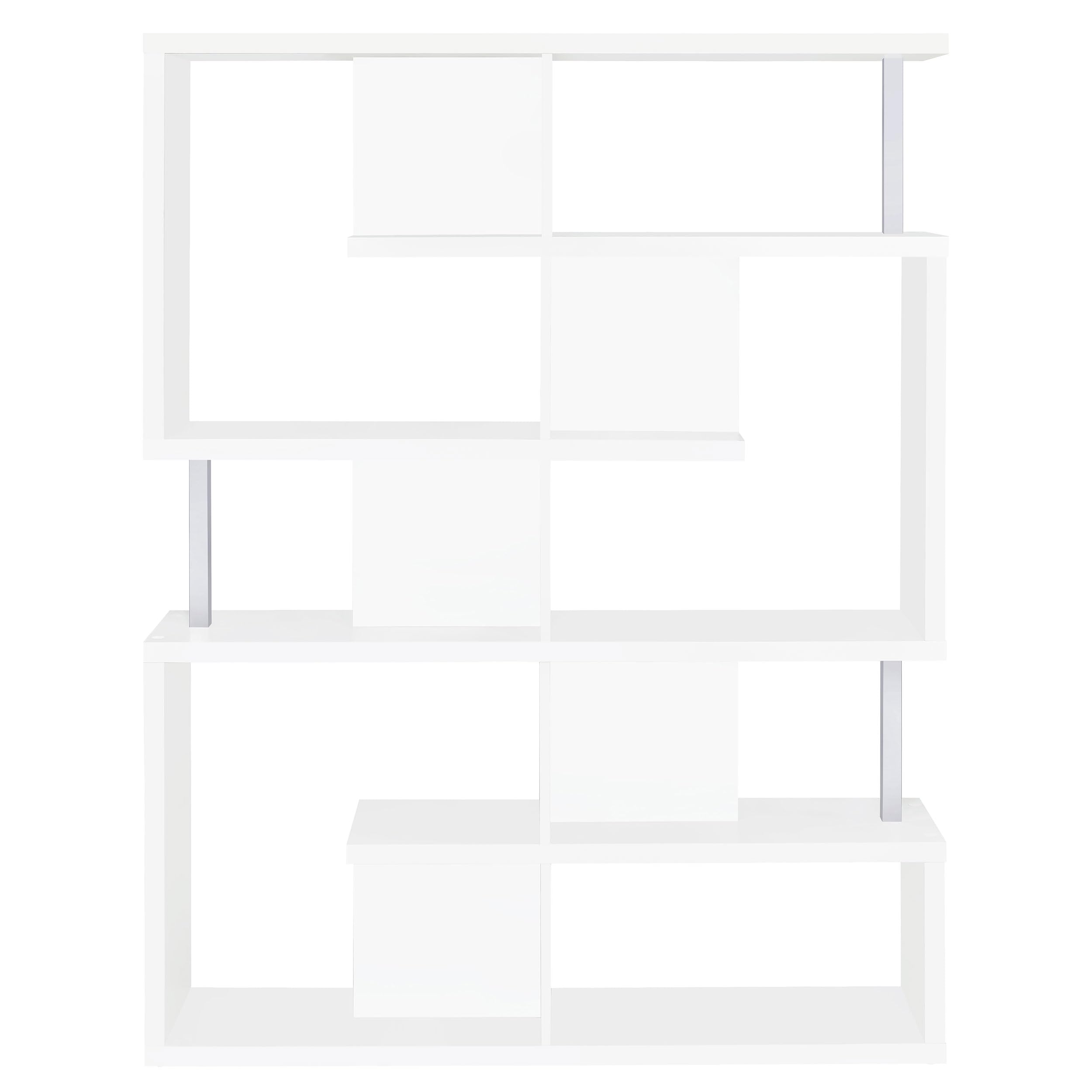 5-Tier White and Chrome Bookcase Shelf - Modern Storage Solution for Living Room, Bedroom, Office & Study Room Organization