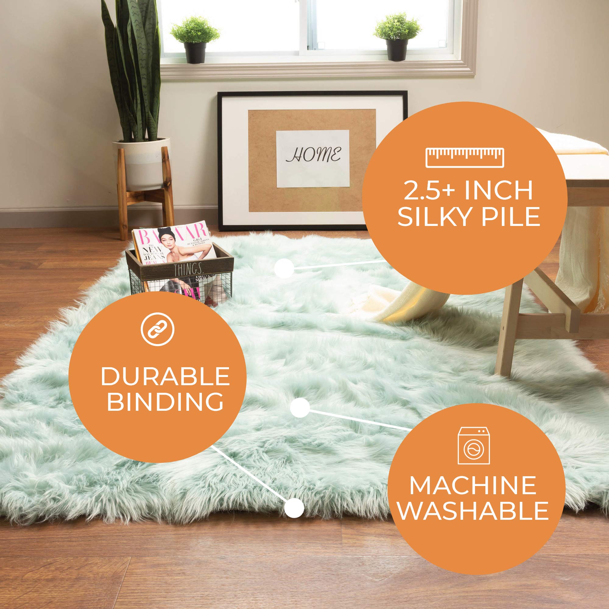Premium Ultra Soft Fluffy Faux Sheepskin Area Rug - 3'x5' Teal Shaggy Carpet for Bedroom, Living Room & Nursery - Plush Floor Mat for Cozy Home Decor, Kids Play Area & Pet-Friendly Space
