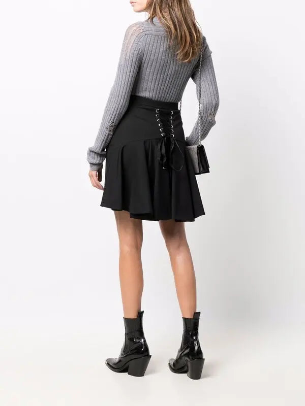 Alexander McQueen High Waisted Ruffle Hem Mini Skirt - Women's Fashion A-Line Pleated Party Skirt for Night Out, Date Night & Special Occasions