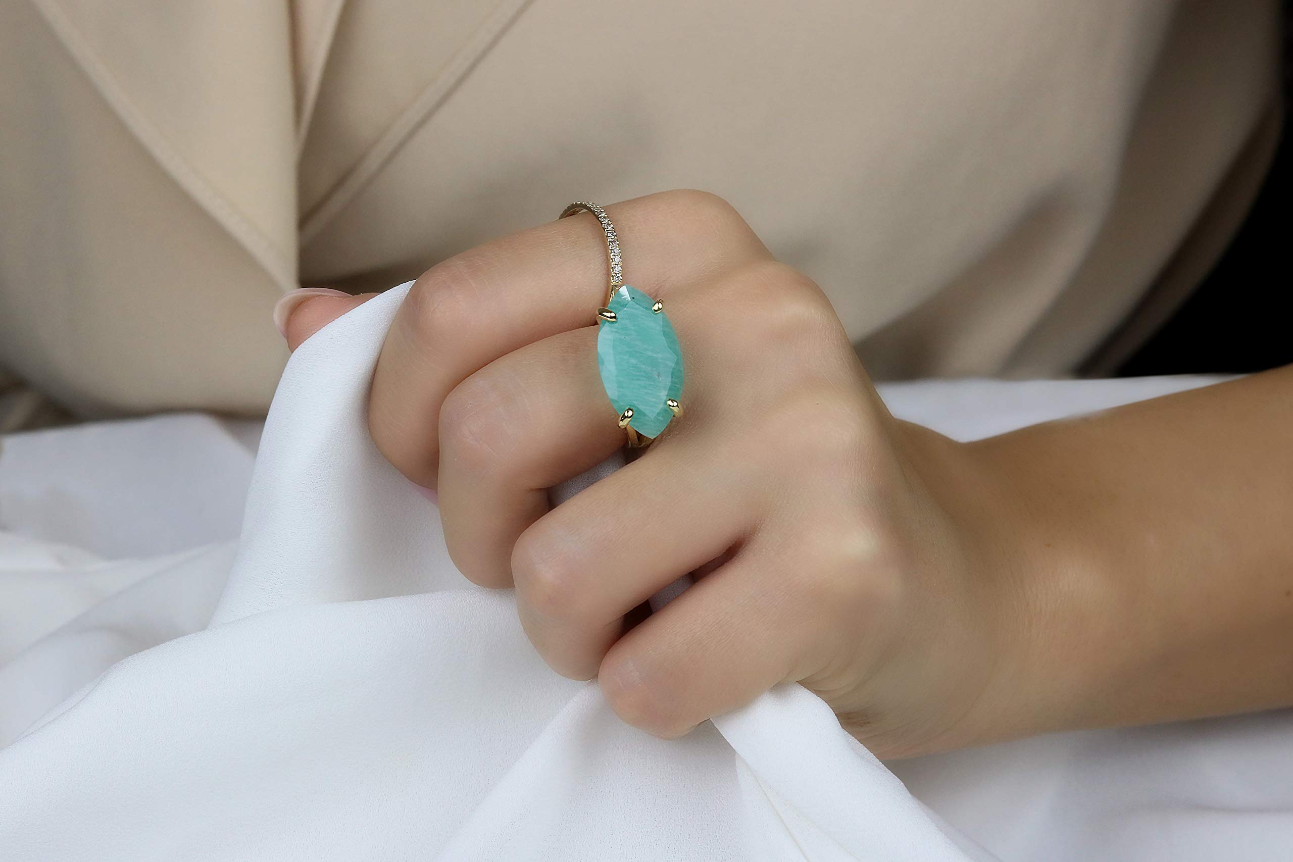 14K Yellow Gold Amazonite Marquise Ring for Women - Anniversary, Birthday Gift - Elegant Cocktail Jewelry for Parties & Events
