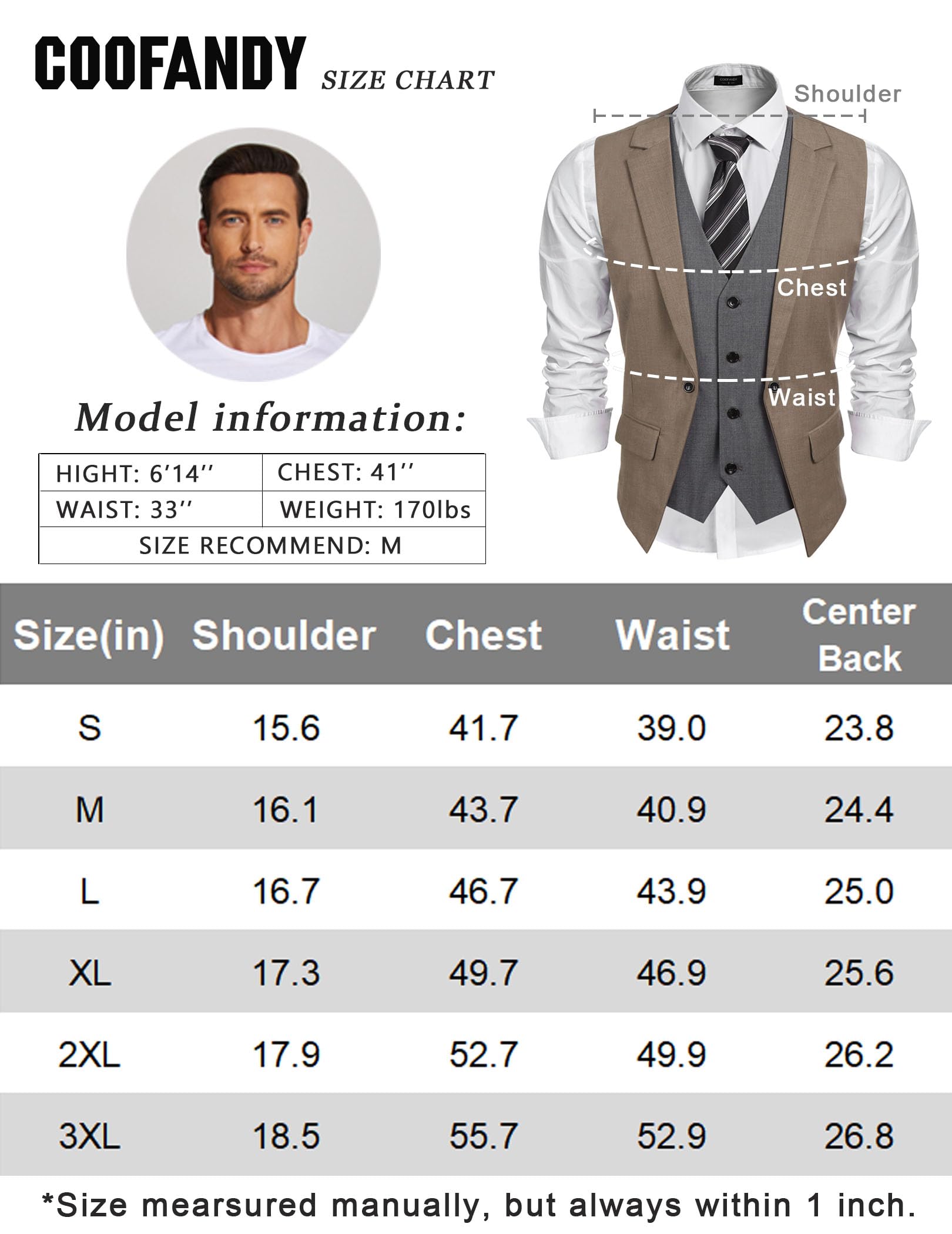 COOFANDY Men's Slim Fit Layered Suit Vest - Formal Business Waistcoat for Wedding & Office Wear | Stylish Dress Vest for Groom, Groomsmen & Professional Occasions