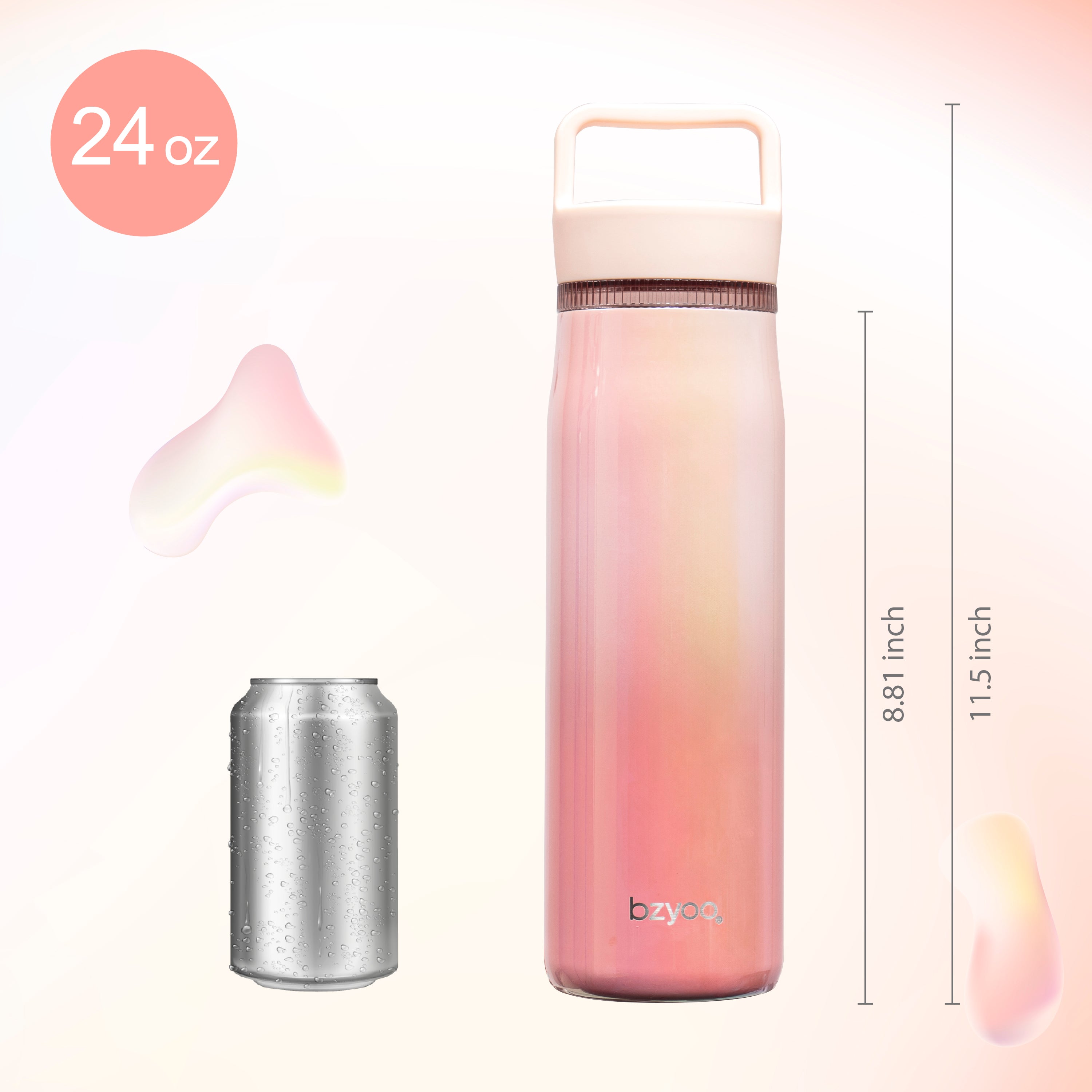 24oz Insulated Water Bottle with Clear Chug Lid - Aurora Iridescent Pink | Leakproof Stainless Steel Vacuum Flask for Gym, Hiking & Outdoor Activities