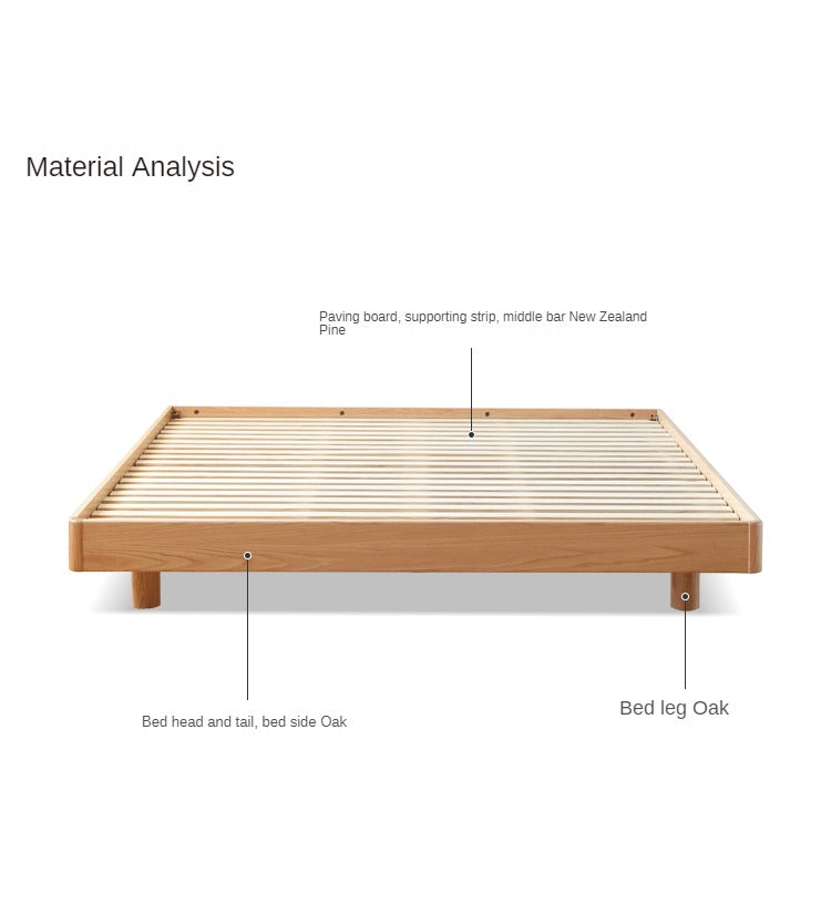 Solid Oak Wood Floating Platform Bed - No Headboard Modern Minimalist Bed Frame with LED Lights for Bedroom, Guest Room, or Studio Apartment