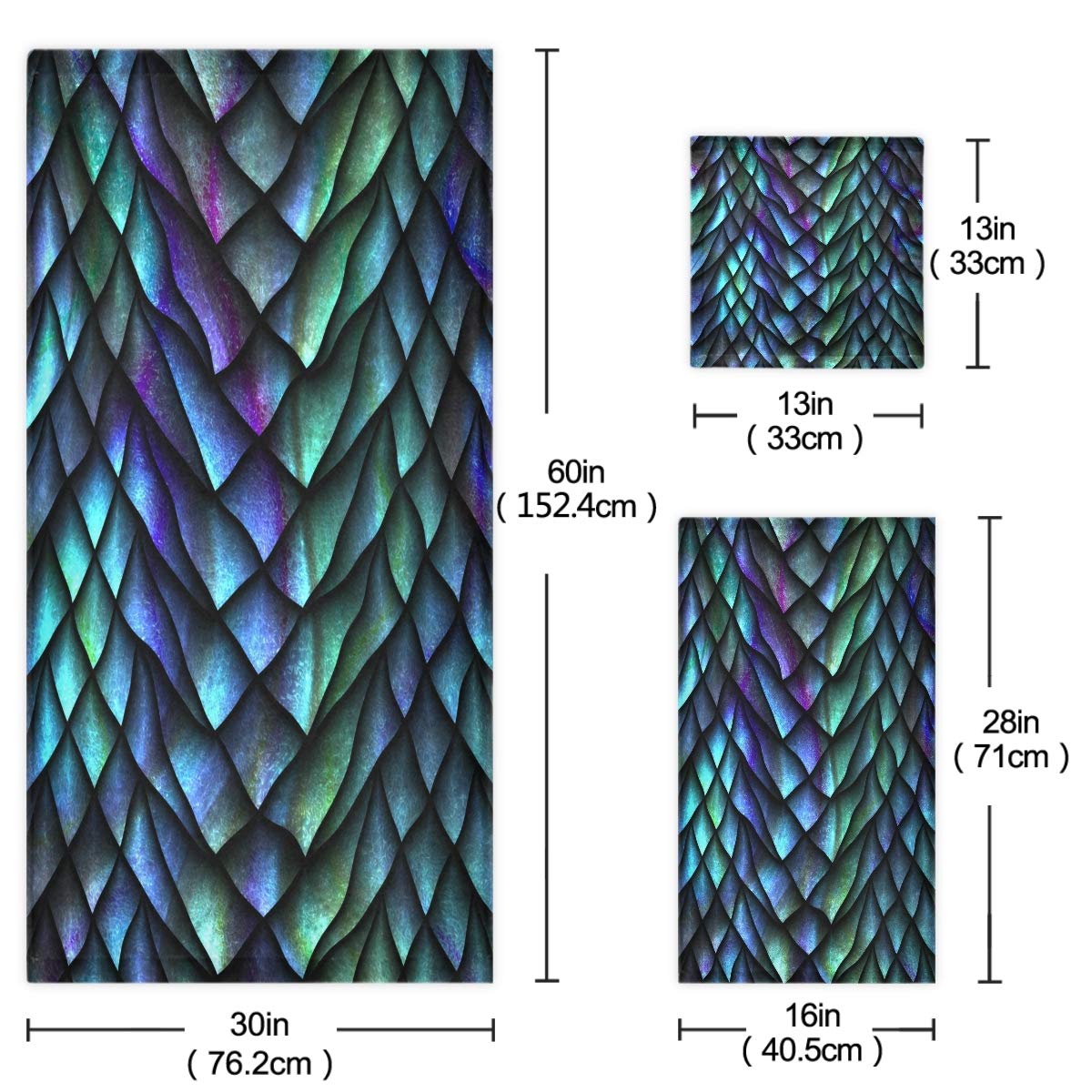 Premium 3D Magic Dragon Scales Print Luxury Bath Towel Set - 1 Bath Towel, 1 Hand Towel, 1 Washcloth | Ultra Soft & Absorbent for Bathroom, Spa, Gym, Hotel & Kitchen Decor | Decorative & Multipurpose Cotton Towels for Home & Commercial Use