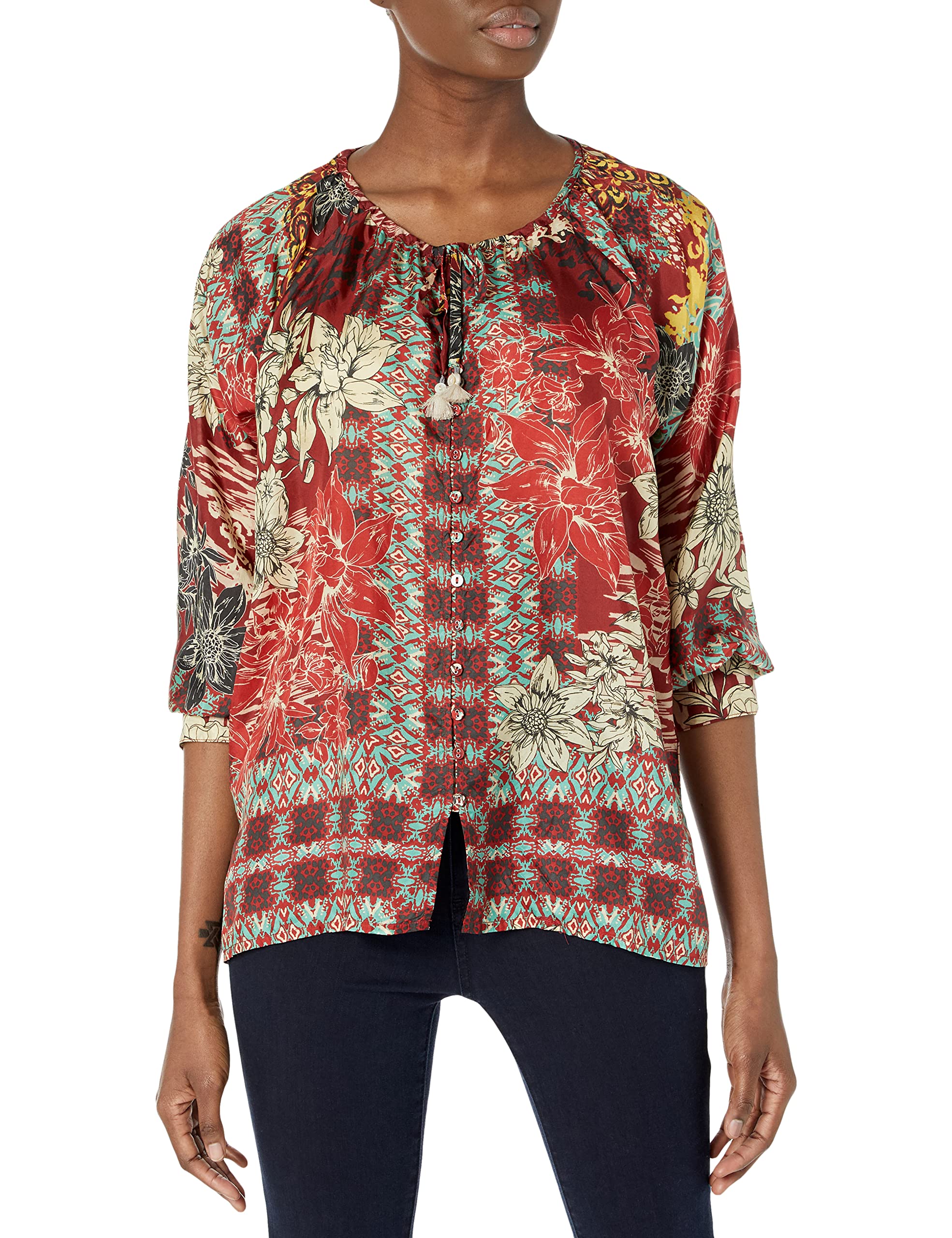 Johnny Was Women's Long Sleeve Printed Swing Tunic Top - Boho Chic Flowy Blouse for Casual Wear, Layering & Special Occasions