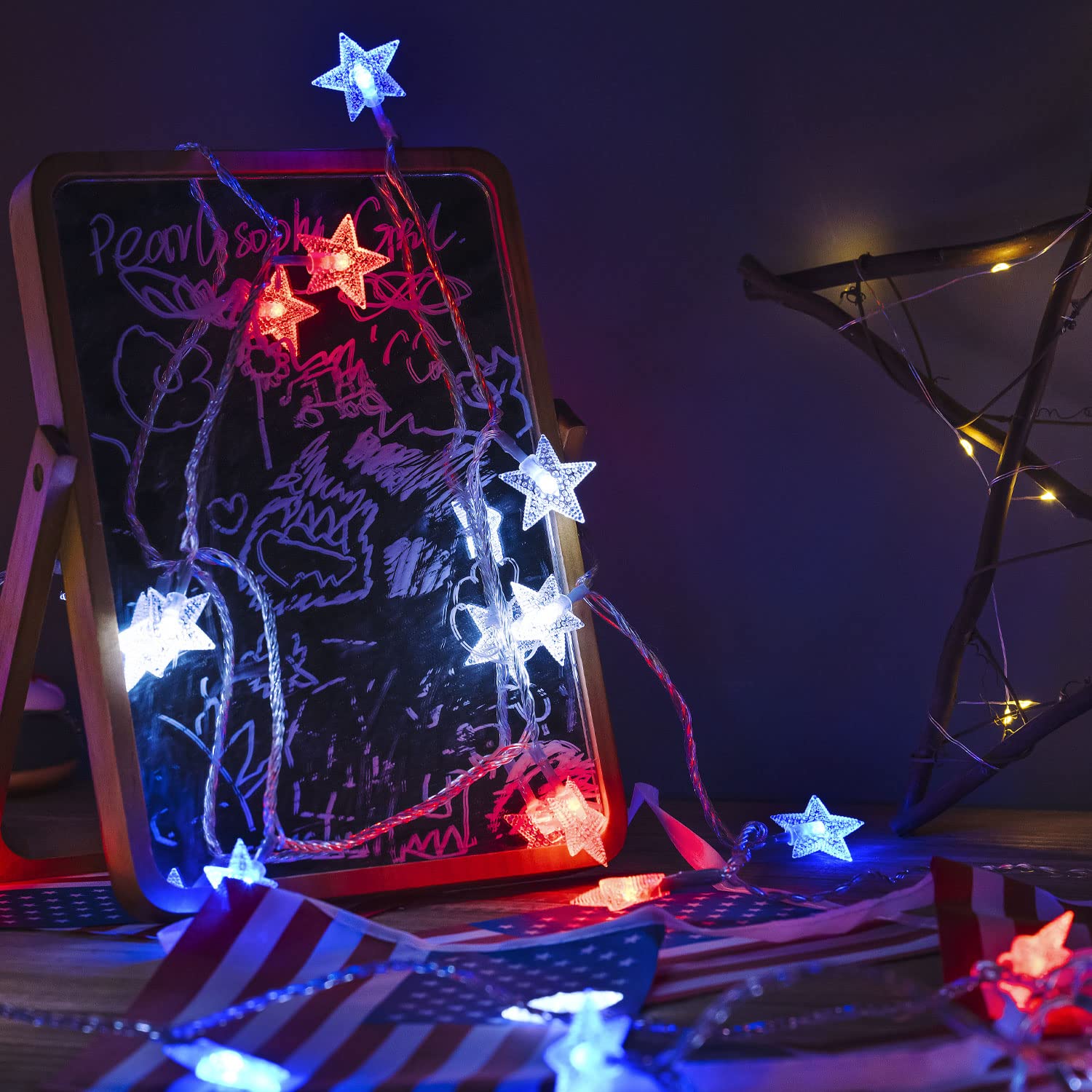 Red White Blue Solar Lights - 100LED Patriotic Star String Lights (51FT) | Waterproof 8 Modes Outdoor Solar Garden Lights for 4th of July, Independence Day, Memorial Day Decor | Perfect for Backyard, Patio, Fence & Holiday Party Lighting