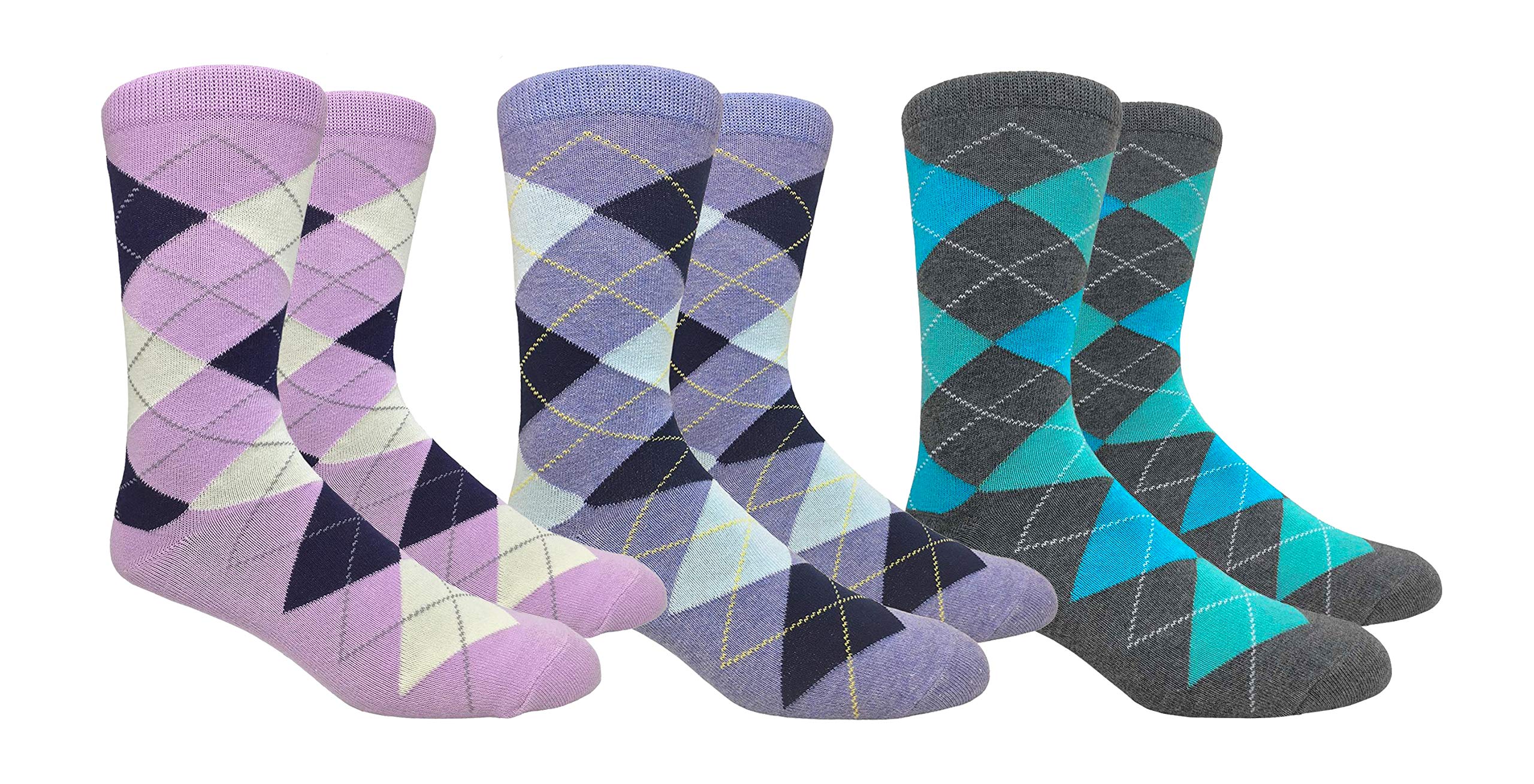 Premium Men's Argyle Dress Socks 3-Pack - Soft Cotton Blend Formal Socks for Business, Office & Wedding - Multiple Color Options (Black, Navy, Grey)