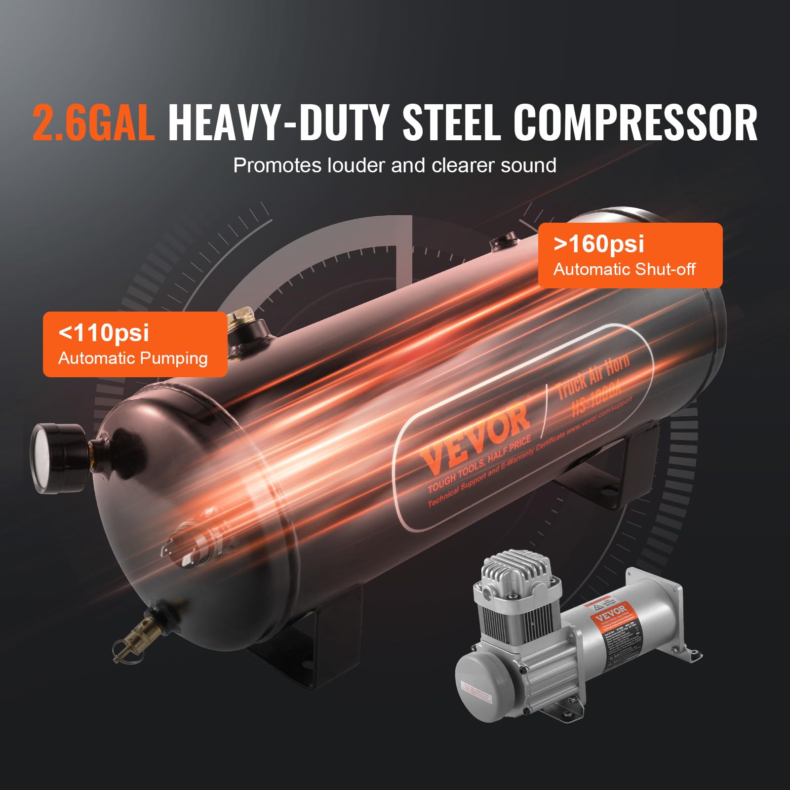 Best Auto Train Horns Kit for Trucks - 150dB Loud 12V Air Horn with 2.6 Gallon Tank & 4 Stainless Steel Trumpets (160PSI) - Complete Train Horn Kit for Cars, Trucks, SUVs (Black) - Perfect for Off-Roading, Emergency Vehicles & Custom Car Upgrades