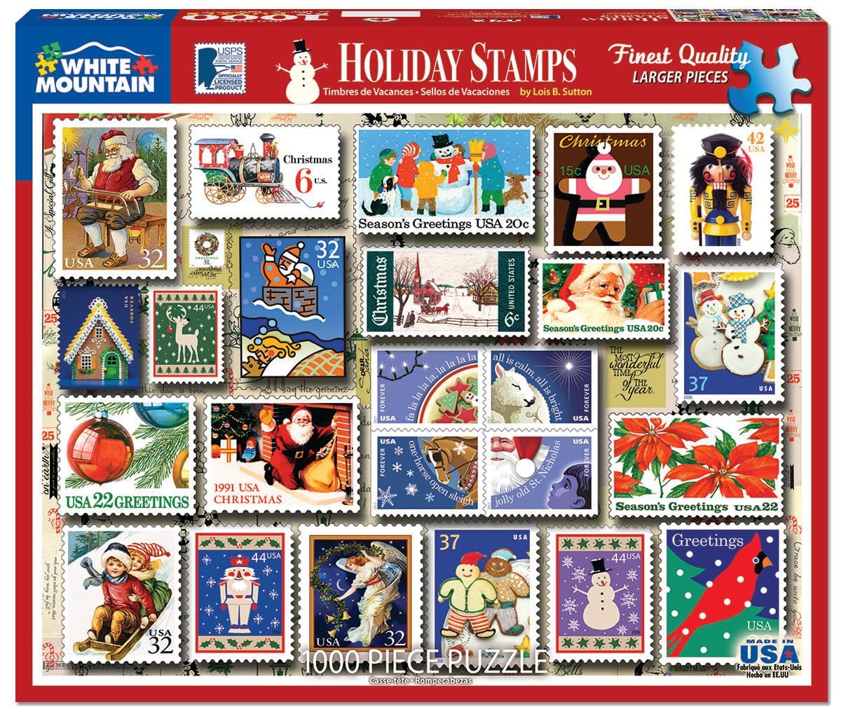 Christmas Jigsaw Puzzle 1000pc - Winter Holiday Stamps for Adults & Family Fun