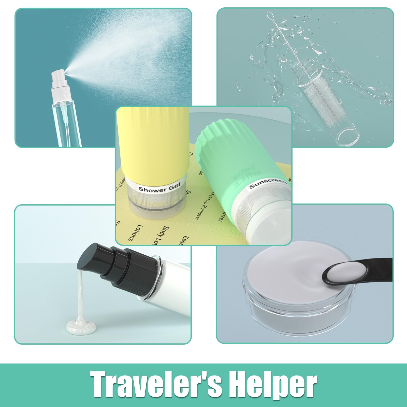 16 Pack TSA Approved Travel Bottles Set - BPA Free Leakproof Silicone Toiletry Containers for Shampoo, Conditioner, Lotion & Body Wash | Perfect for Air Travel, Gym, Camping & Vacation Essentials